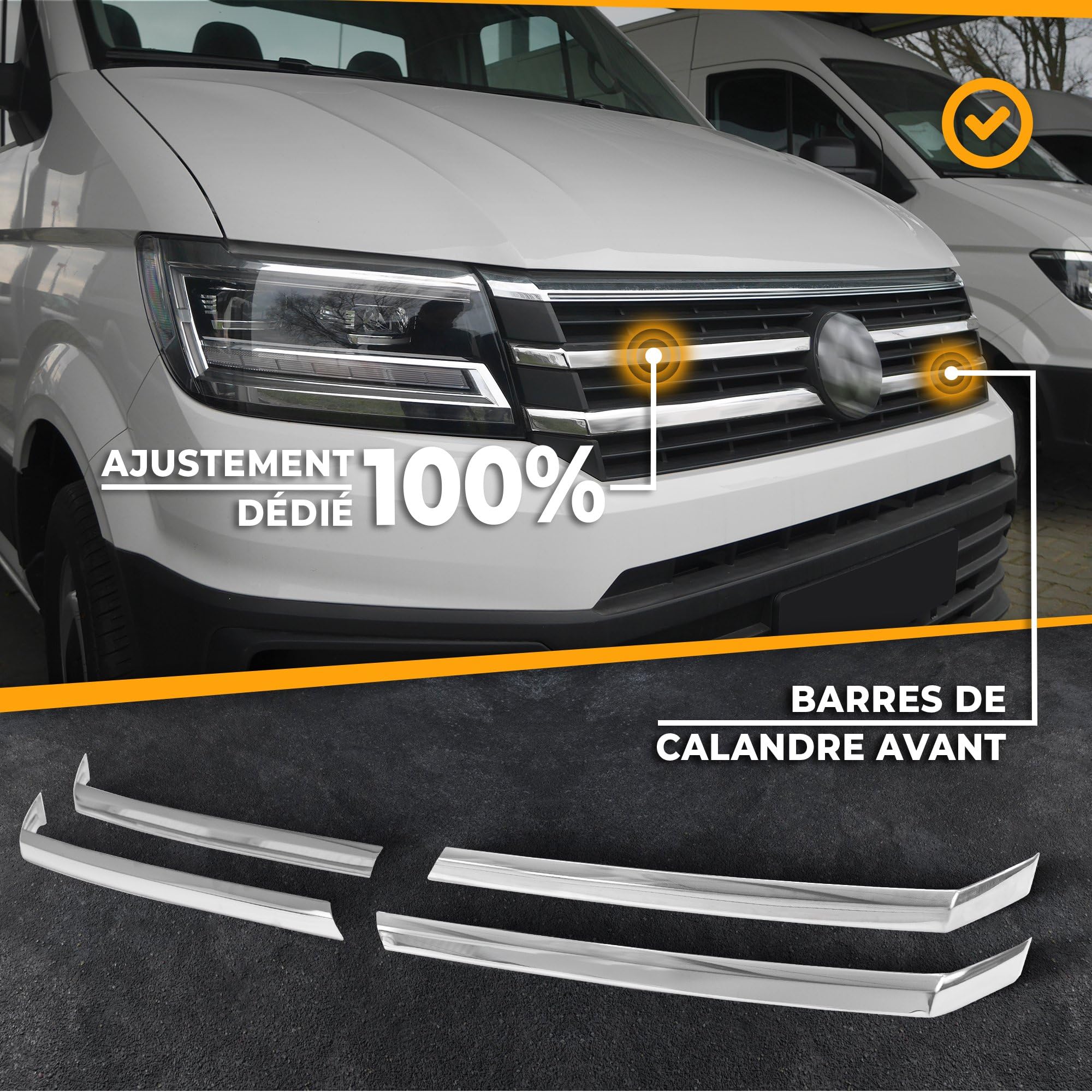 CHROMEMASTER | Compatible avec VW e-Crafter 2018+ | Baguettes de Calandre Avant ; Bandes pour le Gril de Voiture, Acier Inoxydable Poli | Ajustement Parfait ; Nouveau Look Attrayant de la Voiture