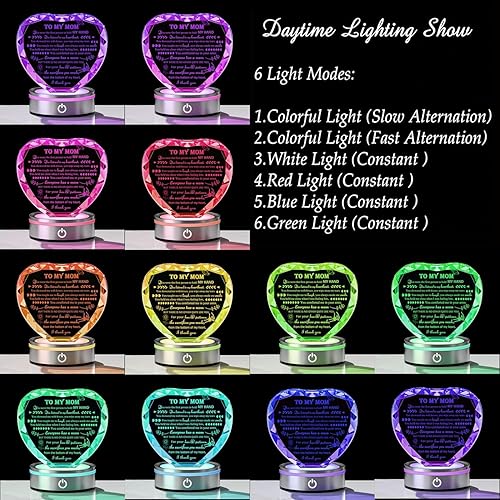 Miniatura 6 de Regalos para mamá de hija, regalos para el día de la madre, grabado de cristal, regalos de agradecimiento para mamá con base de luz LED colorida,