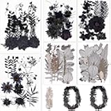 BIHRTC 100pcs Black Pressed Flower Kit Real Natural Assorted Dry Greenery Dried Pressed Leaf for Scrapbooking DIY Candle Accessories Jewelry Crafts Making DIY Art Crafts Cake Deco