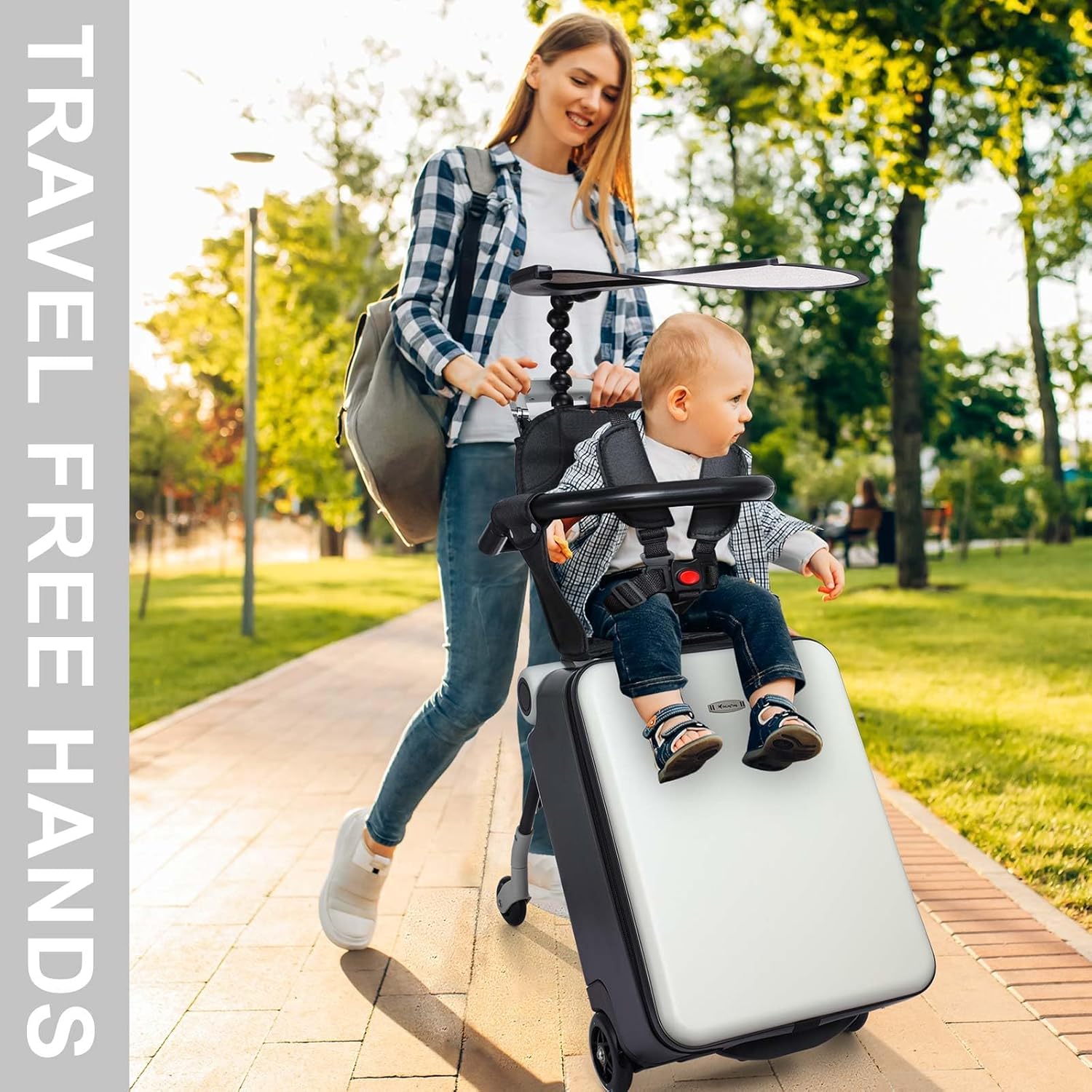 Expandable Luggage with Spinner Wheels,Large Suitcases with Child Seat Design,Hard Luggage for Women and Men,20 inch Hardside Carry on Luggage for Travel(White,Sunshade Style)