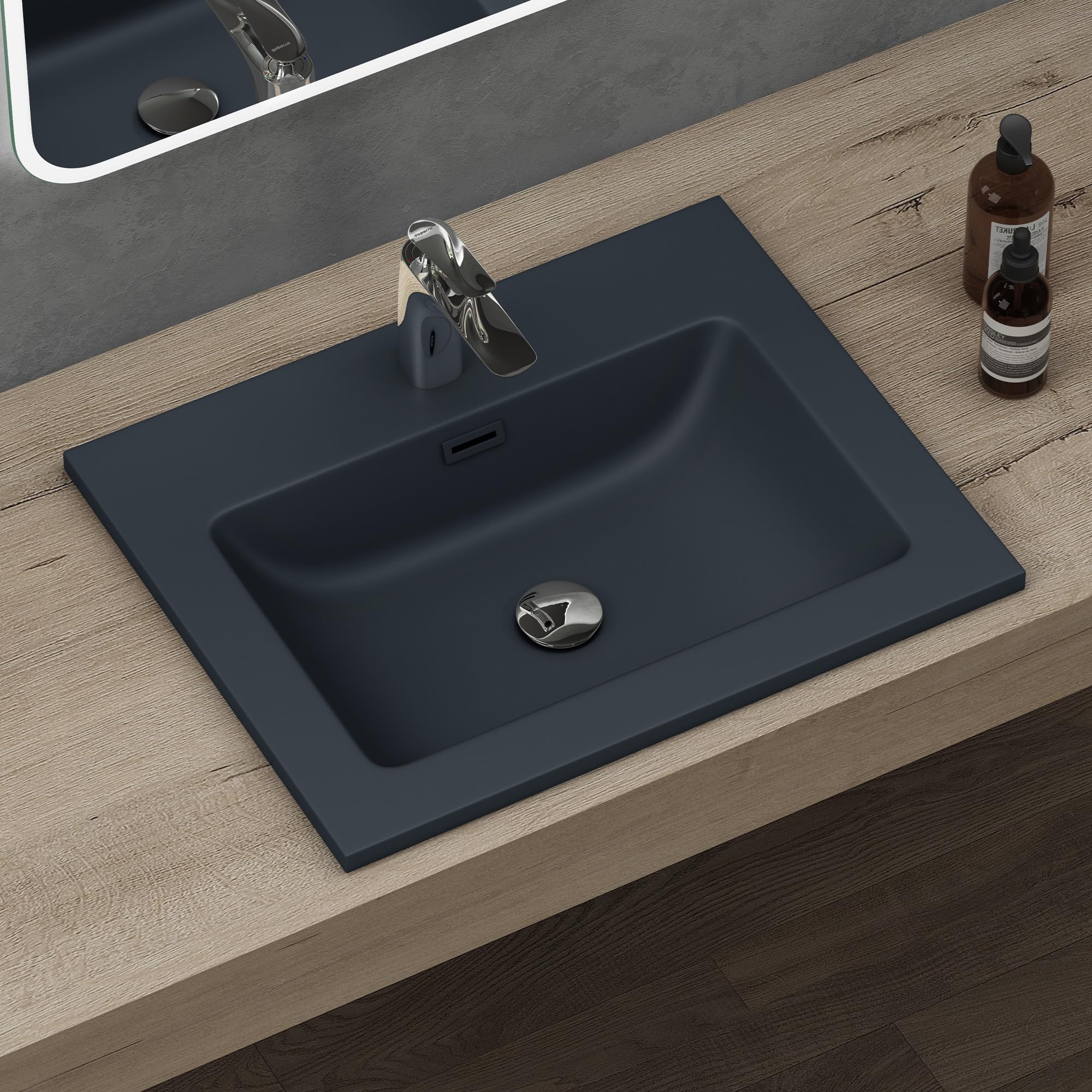 doporro Waschbecken mineralguss Einbauwaschbecken mineralguss 60x48x14 cm anthrazit matt Einbauwaschtisch mit Überlauf Waschtisch Handwaschbecken Col02