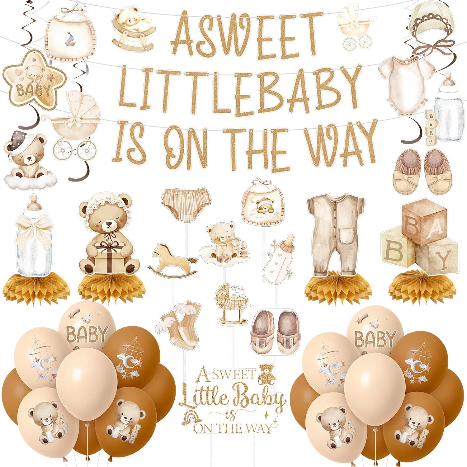 Teyva 51pcs Neutral Gold Baby Shower Party Decorations
