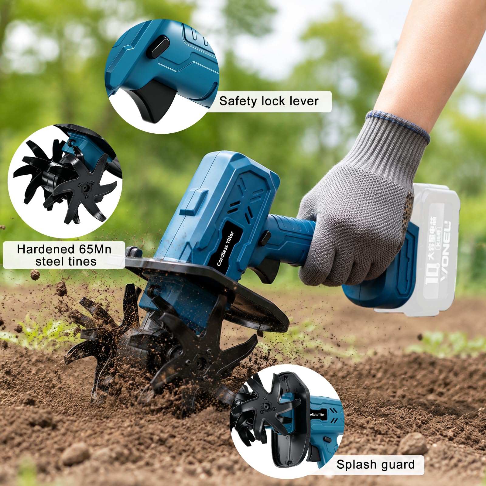 Akumulatorowa frezarka ogrodowa do Makita 18 V, akumulatorowa glebogryzarka, 235 obr./min, szerokość frezowania 10 cm i głębokość frezowania 10 cm, zasilana akumulatorowo rototyleria do prac