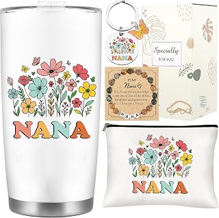 Nana Gifts for Grandma, Tumbler Mothers Day Gift from Grandkids | 4 Pcs Mother’s Day Gift with 20 oz Tumbler with Straw, Best Nana Ever Gift from Grandkids, Keychain and Bracelet