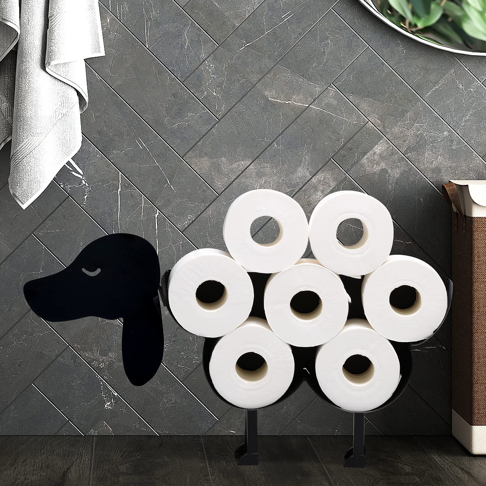 Toilettenpapierhalter In Kuh-Design – Aus Metall, Hält 5–7 Rollen, Wand- Oder Standmontage, Schwarz
