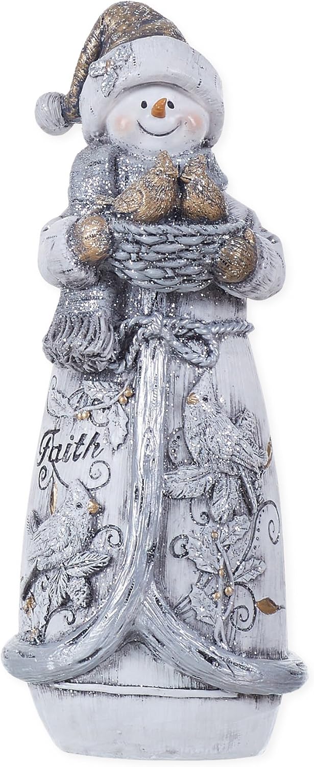 Transpac Imports Faith Birdie Robe Snowman Basket 10 x 4 Resin Stone Christmas Table Top Figurine