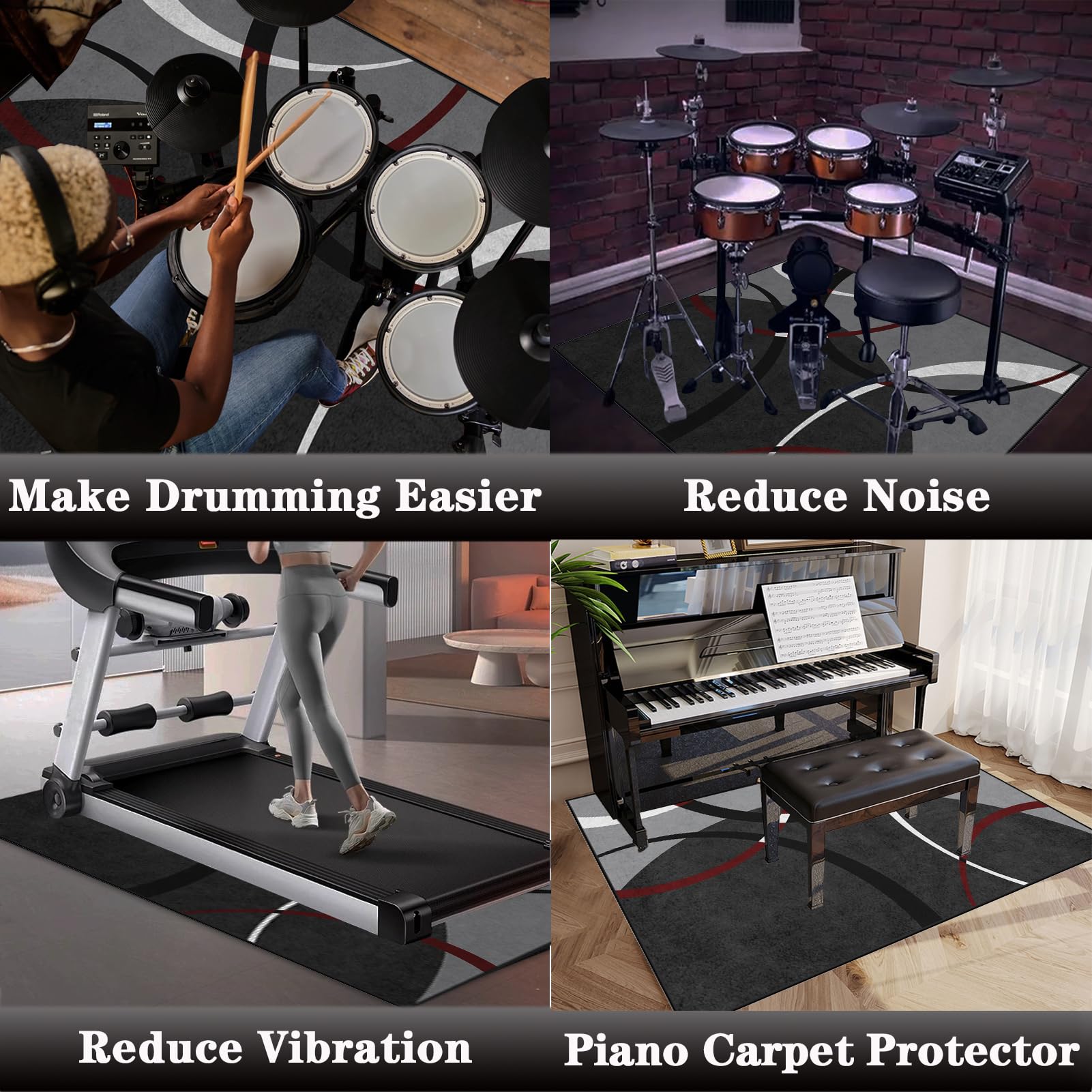 Tappetino Insonorizzato Batteria - Tappeto Professionale per Batteria e Strumenti a Percussione - Carpet Drum Mat - Tappeto per Batteria - Tappeto Antiscivolo Batteria Elettronica 100 x 80 cm