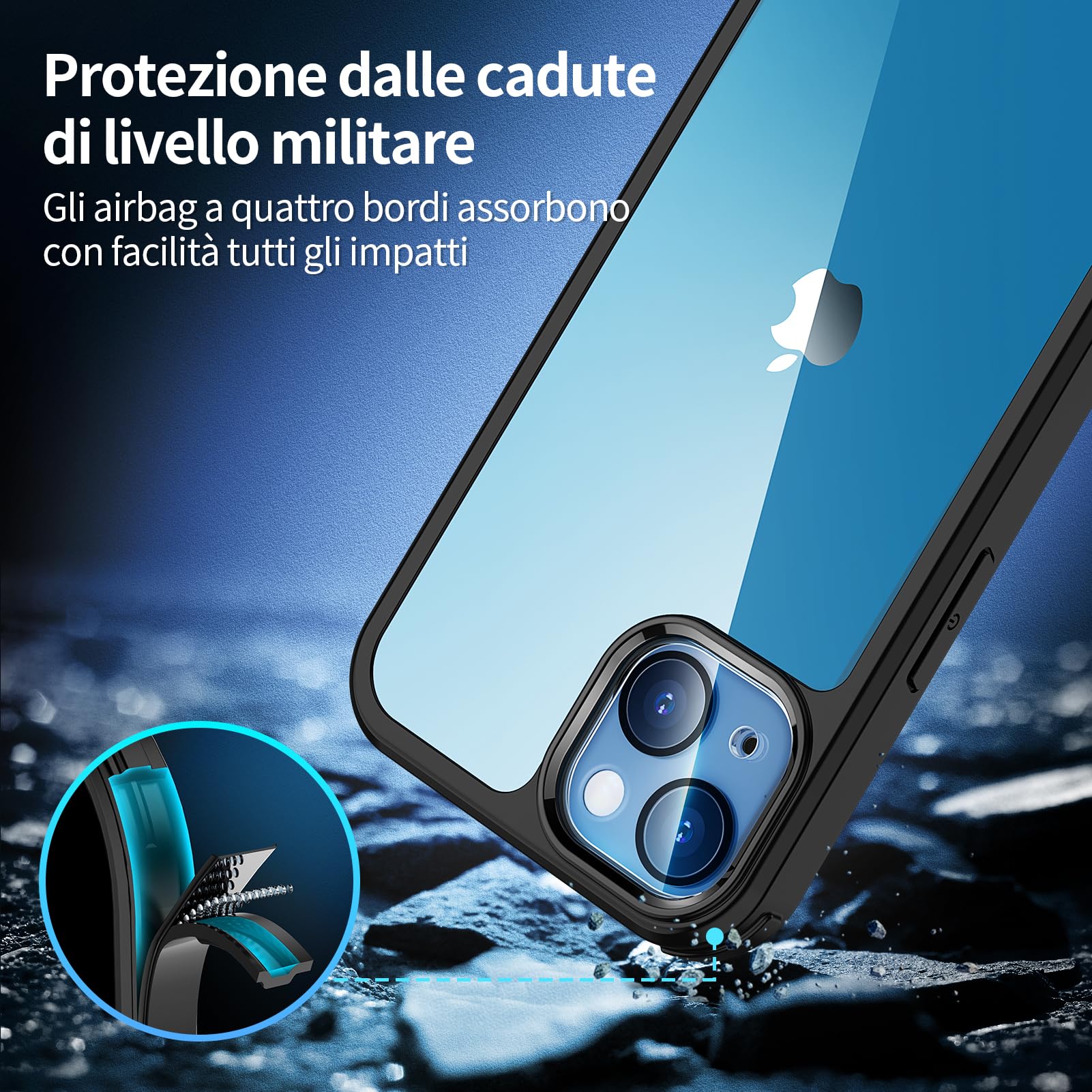 seacosmo Cover per iPhone 13 Mini, [9H HD] con Vetro Temperato Integrato Schermo, Pellicola Fotocamera, 360 Gradi Antiurto Protezione Fronte Retro Rugged Custodia Slim Doppia Faccia Case - Nero