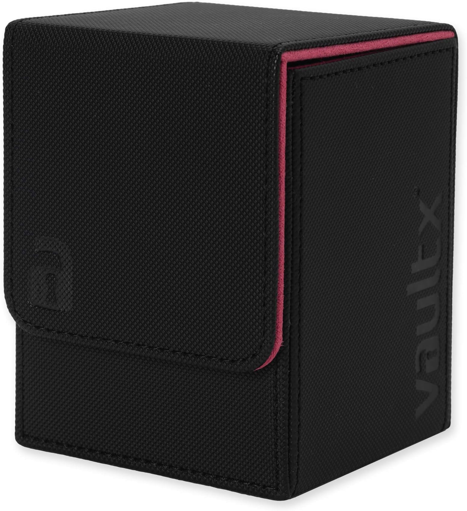 Vault XTrading Card Toploading Deck Box, 80+ sleeved cards, Premium Exo-Tec Material, Card Holder Storage Box, Detachable Magnetic Lid, for MTG Commander, TCG (Black/Electric Pink)