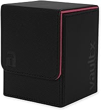 Vault X Scatola Deck Box Rigida per Carte da Gioco, 80+ Carte con Bustine, Materiale Exo-Tec, Contenitore per Carte da Collezione, Coperchio Magnetico, per MTG Commander, TCG (Nero/Rosa elettrico)