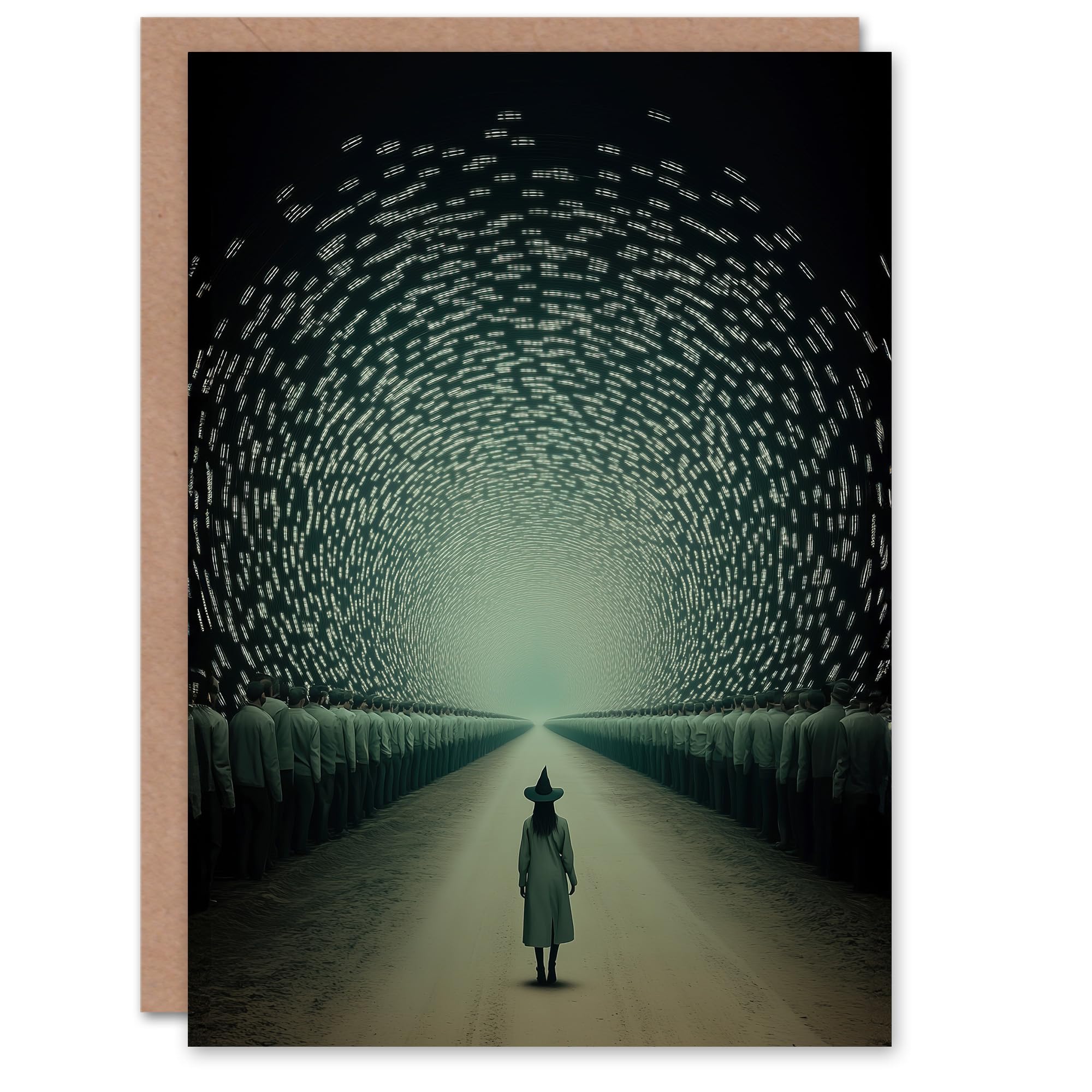 Artery8 Greeting Card Among Muggles Surreal Tunnel Witch Fantasy Art Blank For Him Or Her Art Halloween Card