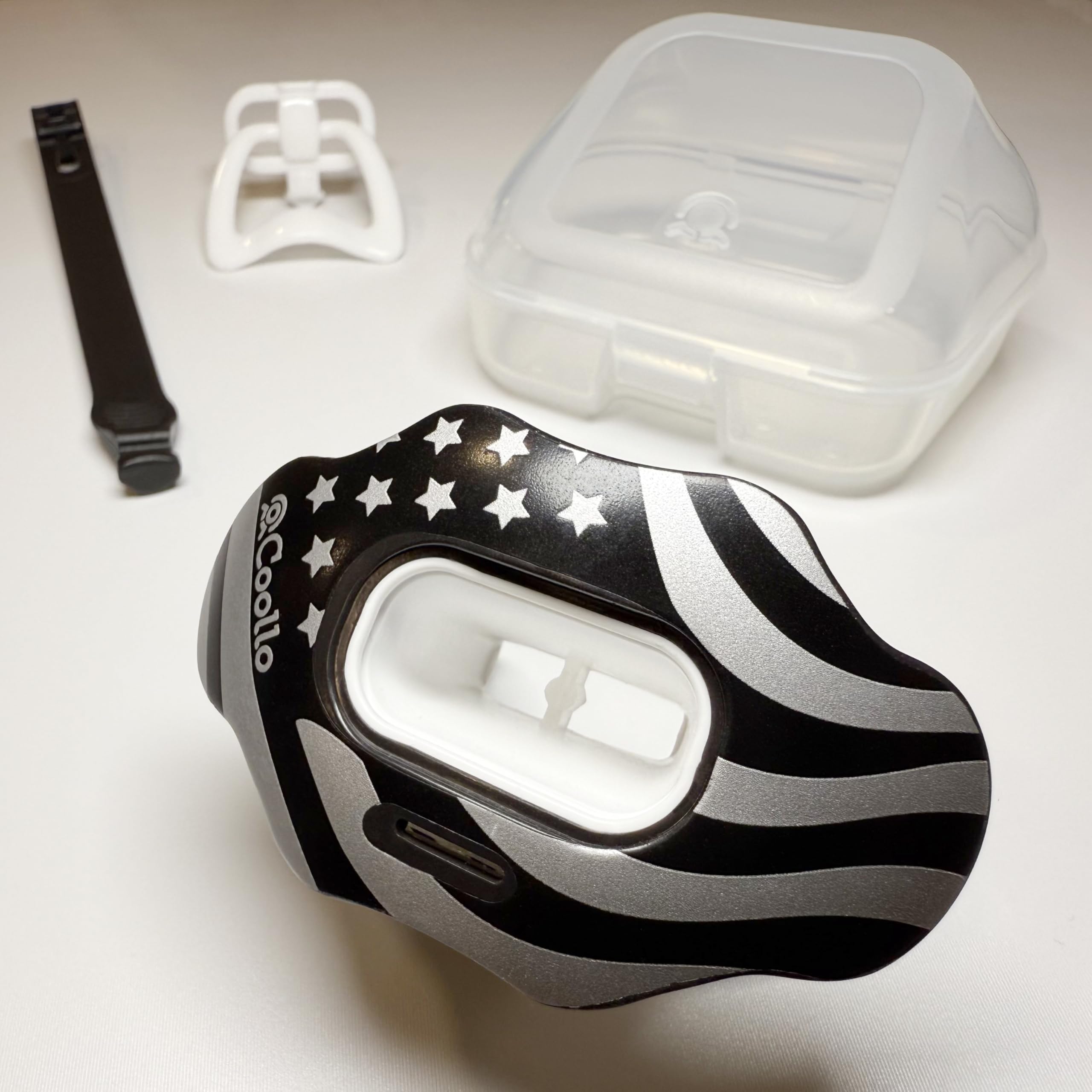 Fußball-Mundschutz, Lippenschutz, 2-in-1-Transformator, Schnuller, Fußball-Sport-Lippenschutz für Erwachsene und Jugendliche, USA-Flagge und Zähne, Mundstück (inklusive Etui