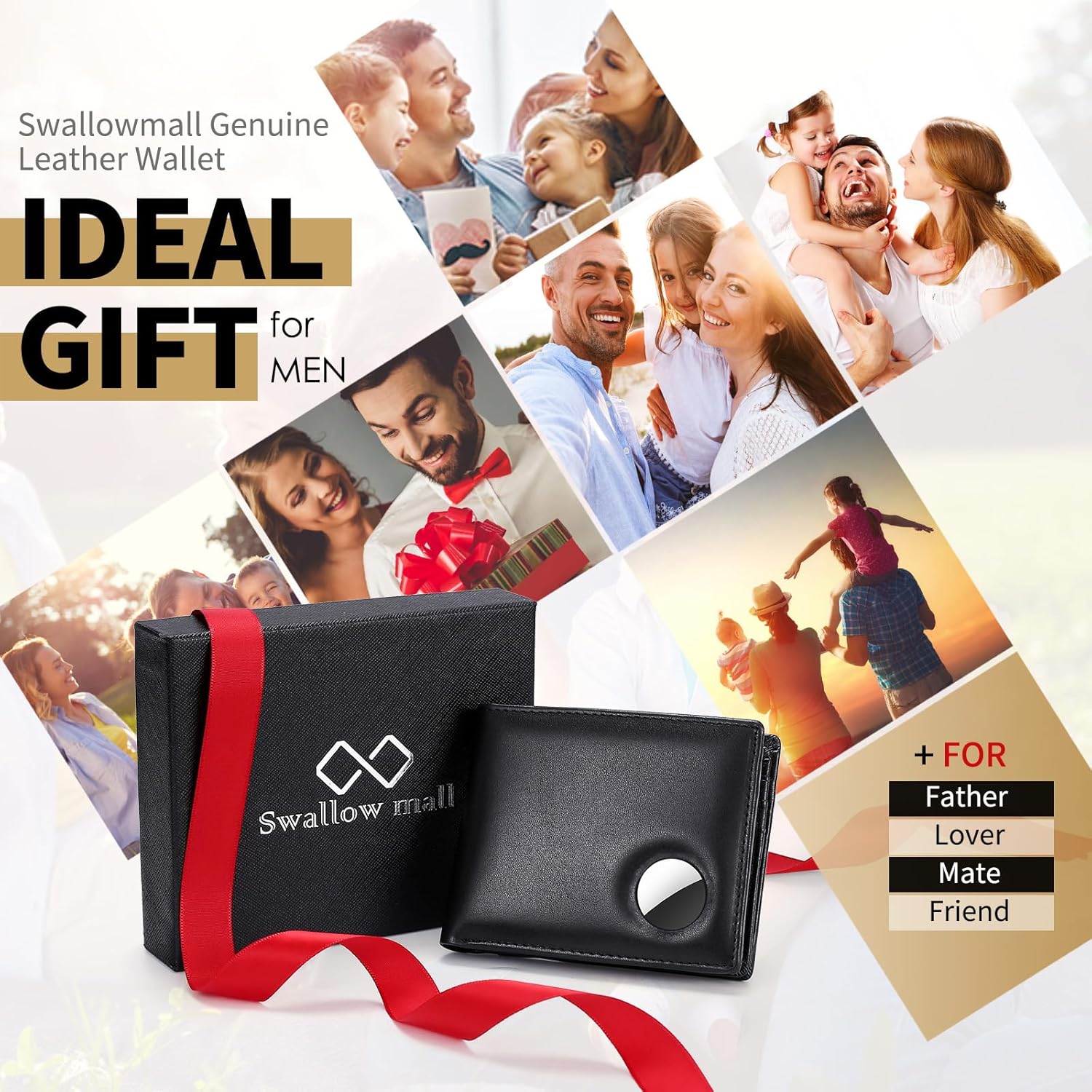 Swallowmall AirTag Wallet Mens RFID Blocking Genuine Leather Bifold Men's Wallet For air tag with 1 ID Window 13 Card Holders Black(Airtag Not included) - Image 6