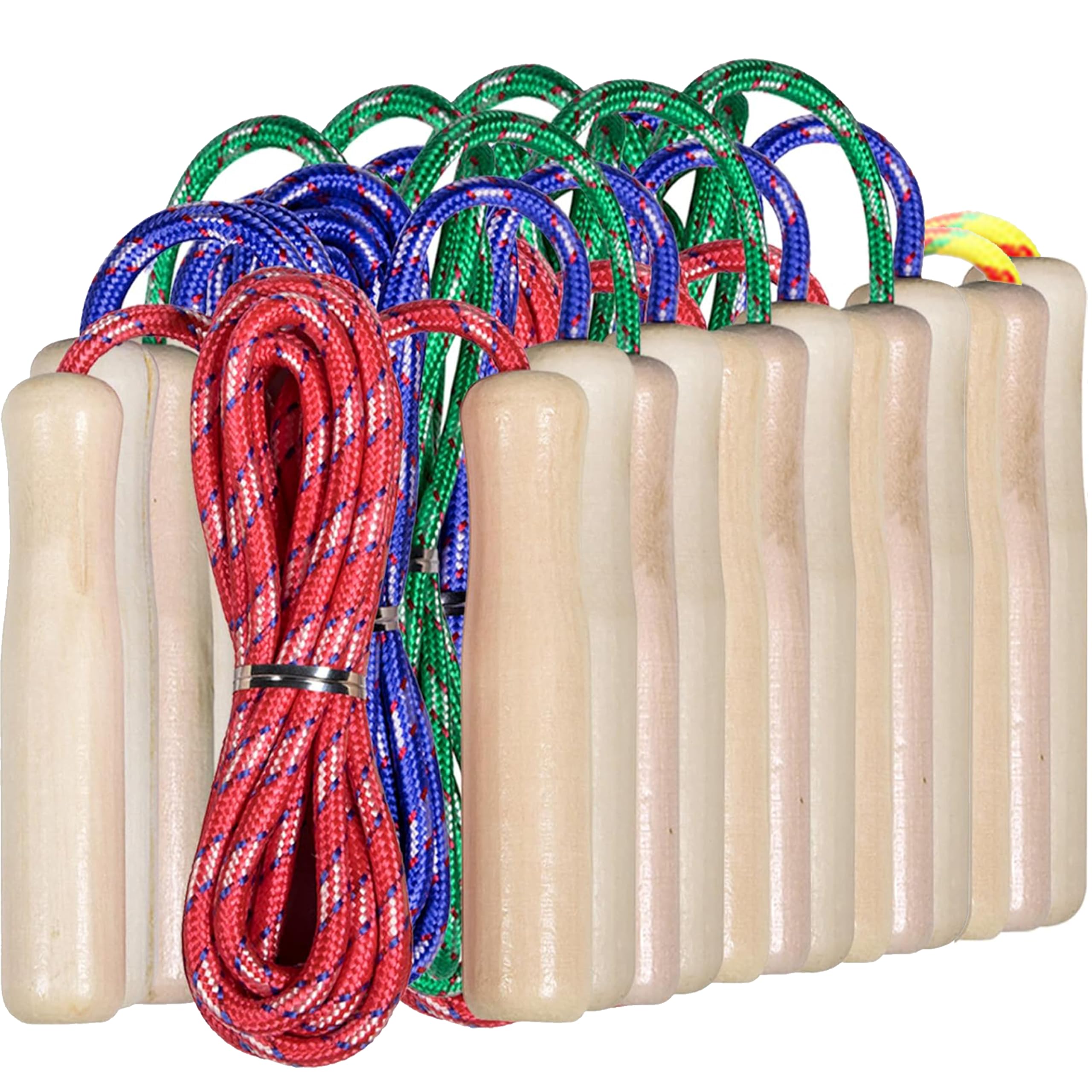 Guijinhao 10pcs Childrens Skipping Ropes, Wooden Handle Skipping Ropes 10 Colourful Jump Ropes for Outdoor Games Parties Random color (Random Color) (C69-10)