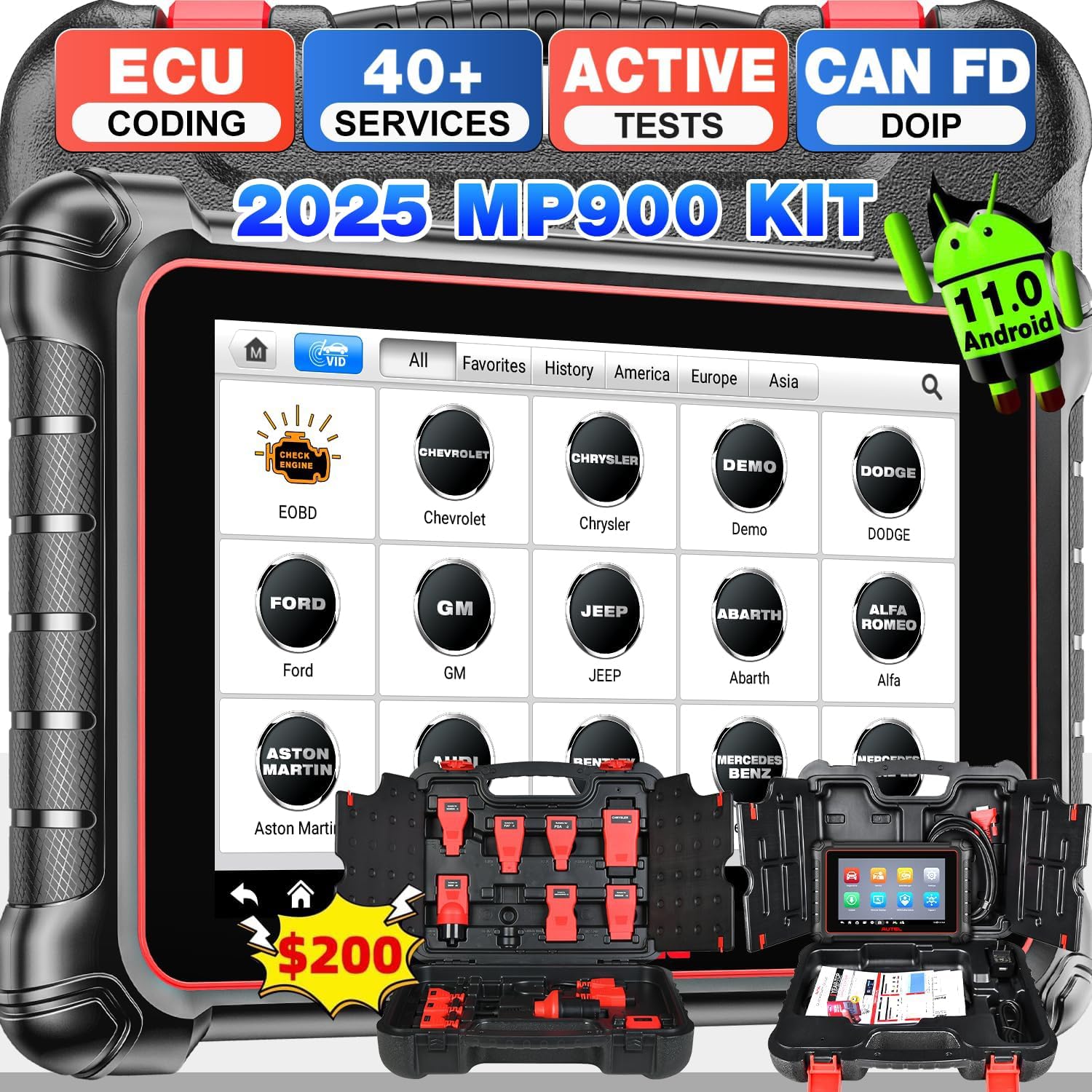 2025 Autel MaxiPRO MP900 KIT Scanner, Same as MP900-BT, DoIP CAN FD & ECU Coding as MaxiSys MS906 PRO MS906MAX, ($200) Adapters, Up of MS906BT MK900BT MX900 MK808S, 40+ Resets, 3000+Active Test, FCA
