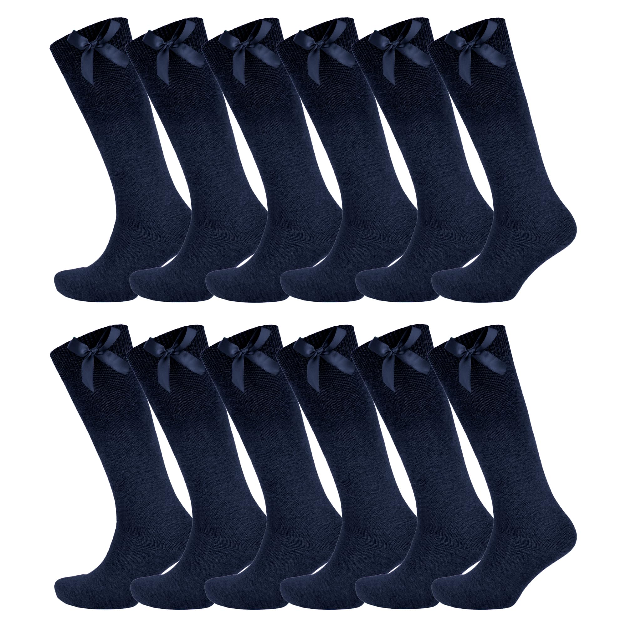 Slumber Hut Girls 12 Pairs Knee High Socks With Ribbon Bow Navy 12-3 (EUR 31-34)