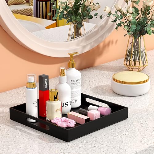 Miniatura 6 de NIUBEE Bandeja acrílica para servir de 12 x 12 pulgadas -a prueba de derrames- bandeja organizadora decorativa para mesa de café otomana y encimera