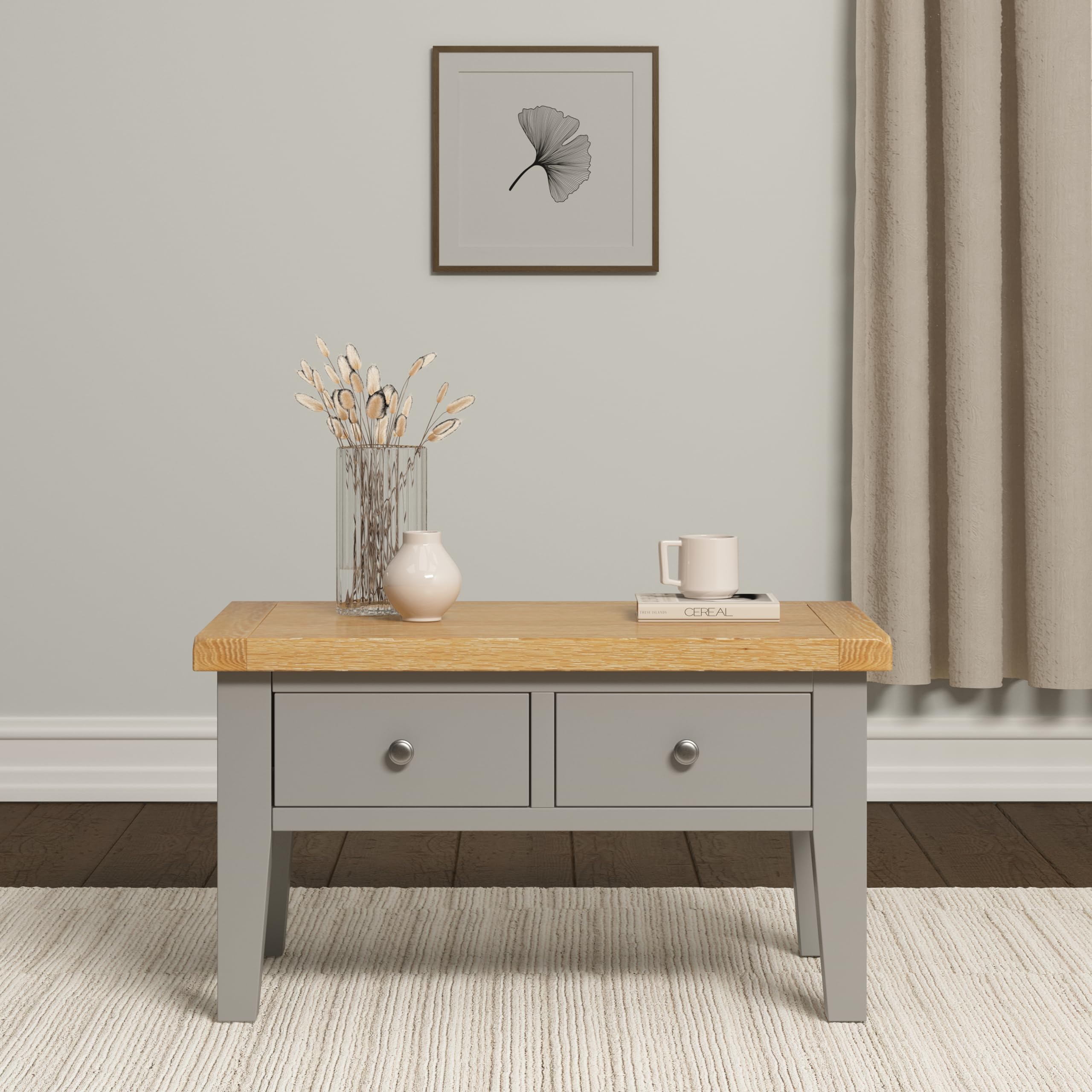 Seconique Windsor Oak Coffee Table 2 Drawer Pebble Grey