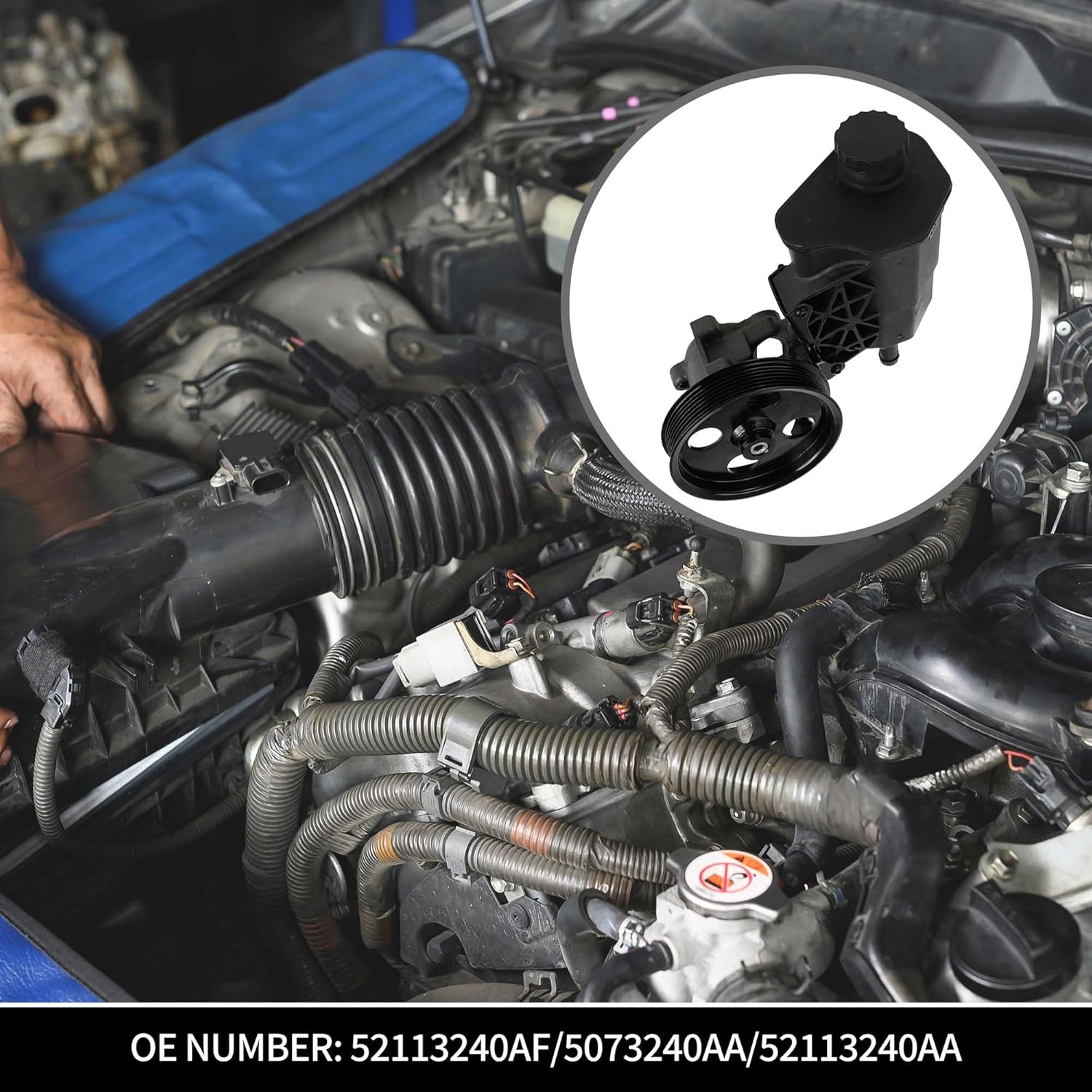 Power Steering Pump with Reservoir for Dodge for Ram 1500 2002-2007 5.7L V8 Power Assist Pump Replaces No.52113454AK/52113240AF