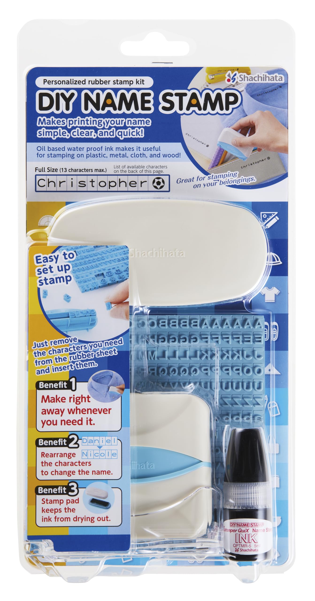 Xstamper DIY Name Stamp KIT EGA CIS– Black Ink. Personalised by You, can be Changed Multiple time. Create Name up to 13 Characters