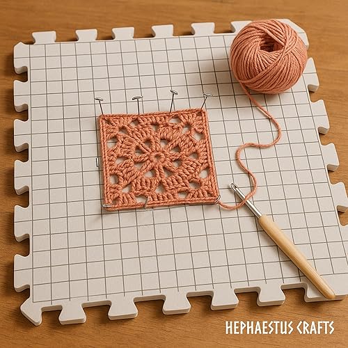 Miniatura 5 de Hephaestus Alfombrillas de bloqueo para tejer artesanías, paquete de 9 tablas de bloqueo grises con rejillas para punto de aguja o ganchillo. 150