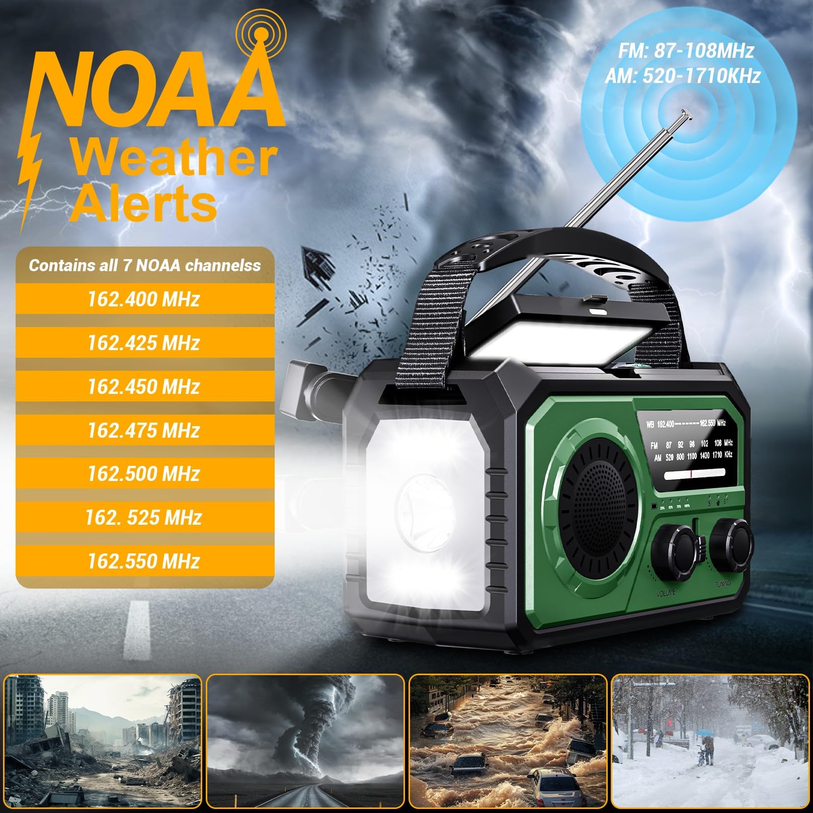 Radio De Emergencia Solar Con Manivela - AM/FM/NOAA, Linterna, Power Bank Y Alarma SOS