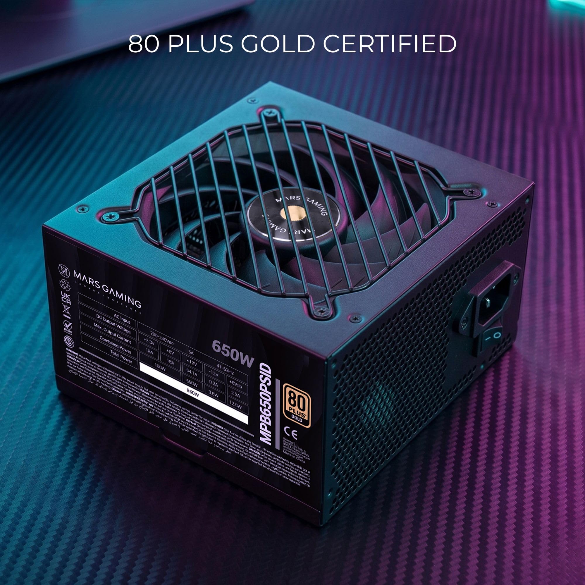 Mars Gaming MPB650PSID, Alimentatore PC 650W, 10 Anni di Garanzia, 80Plus Gold 90%, Ventola SI Extreme Silence, Tecnologie AI2-RPM, DC-DC e SMD, Connettori ATX 3.1 e PCIe 5.1, Nero