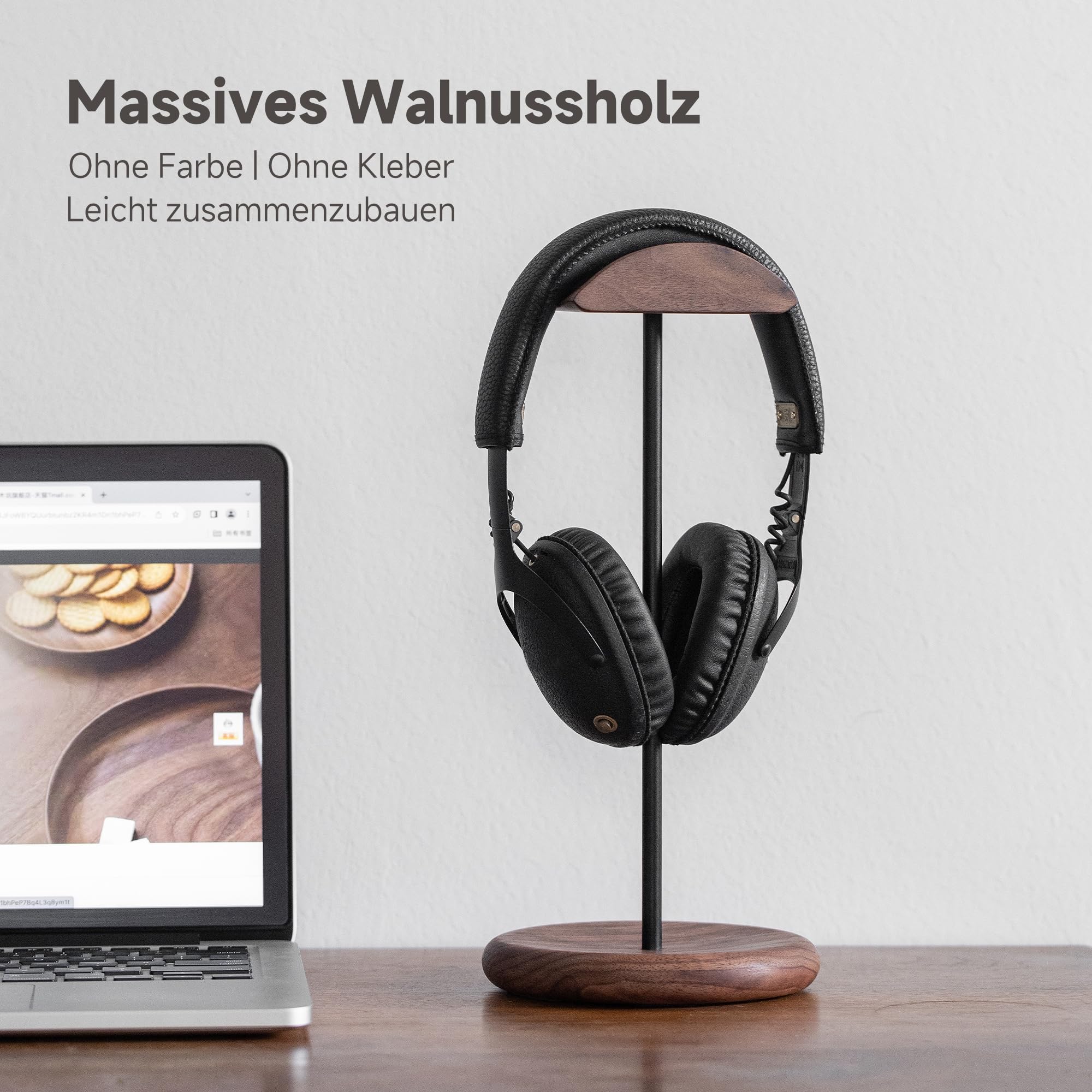 muso wood Headset Halterung Tisch Kopfhörer Ständer aus Walnussholz und Aluminium, stabiler Kopfhörerständer aus Holz, nachhaltiger Headset Ständer, Gaming Kopfhörer Halterung Halter