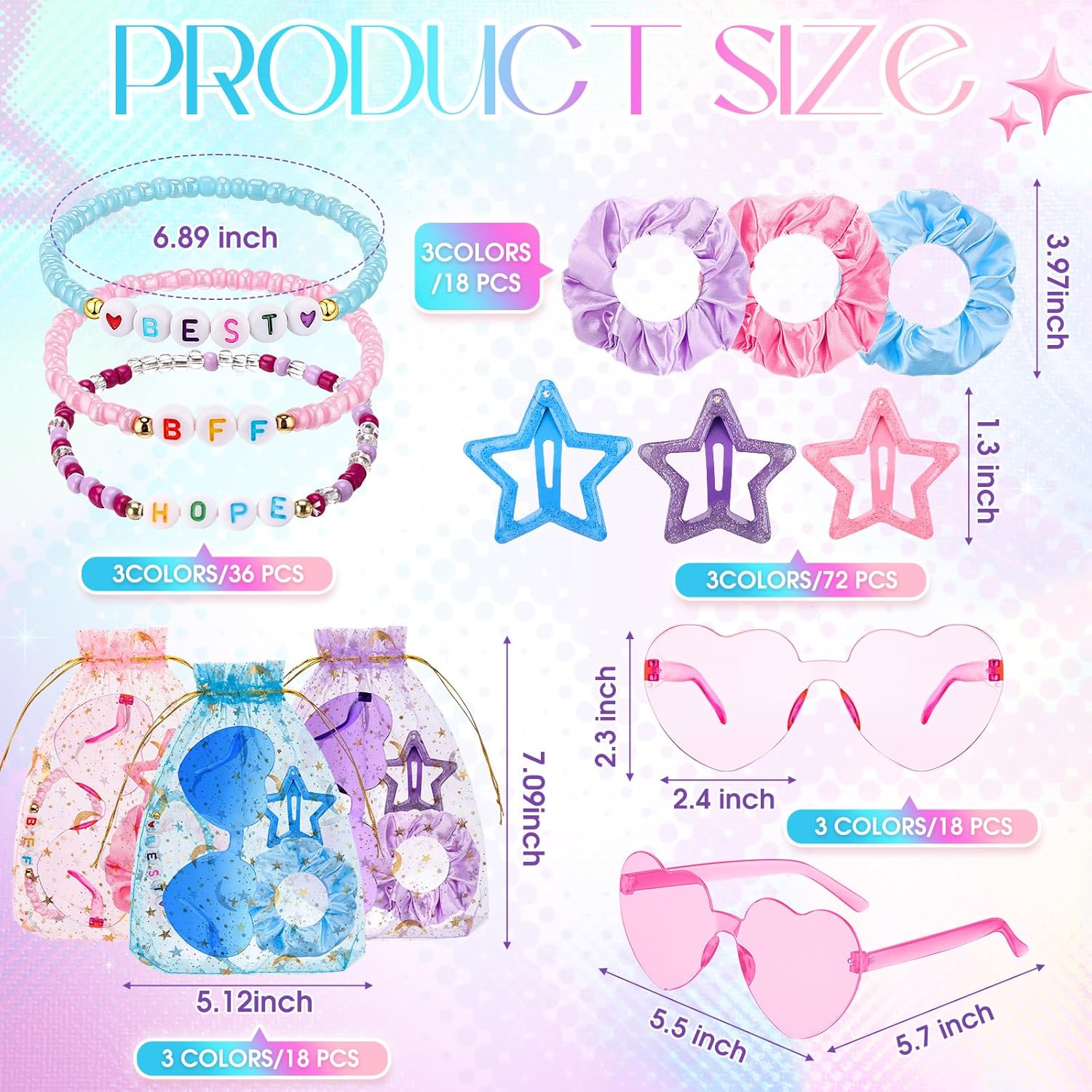 Quelay 162 Pcs/18 Sets Kpop Party Favors Friendship Gifts Includes Scrunchies Hair Clips Bead Bracelets Sunglasses Organza Gift Bags for Popular Singer Party Favors Y2k Fans Birthday(Heart)