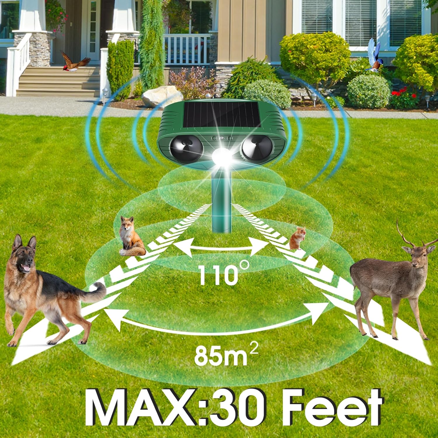2 Pack Solar Animal Repeller Outdoor, Cat Deterrent with Ultrasonic & Flashing LED - Night Time Motion Activated Pest Control for Garden Yard to Repel Cats, Raccoons, Deer, Skunks, Squirrels​
