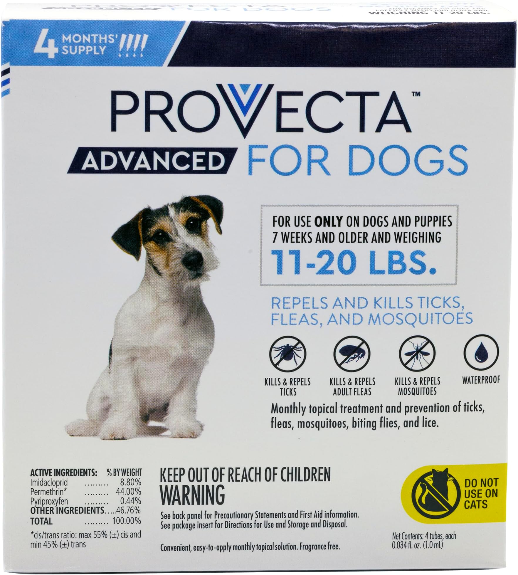 Advanced for Medium Dogs (11–20 lbs) Flea and Tick Topical Treatment, 4-Month Supply