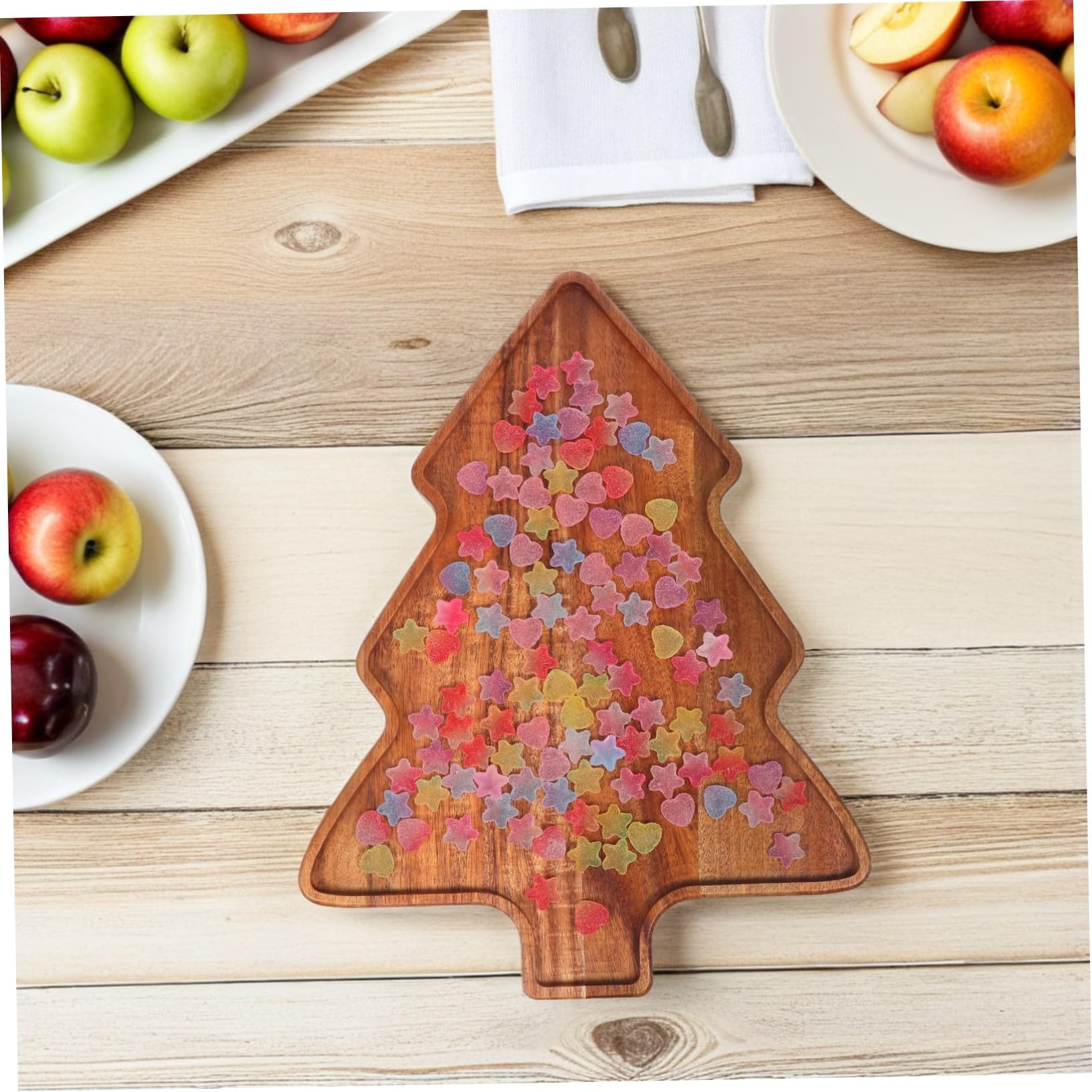 Mobestech Bandeja de Navidad Forma de Árbol de Navidad Bandeja de Madera de Acacia Resistente y Elegante para Aperitivos para Snacks Festivos y Postres