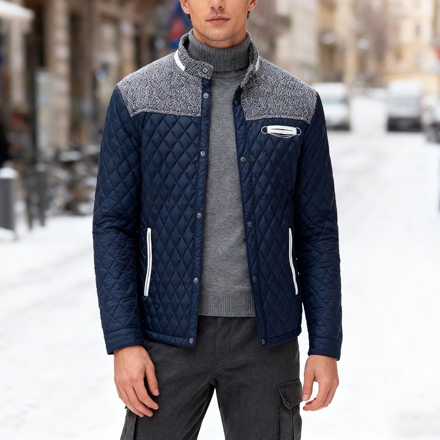 Mens Parka Coat Lightweight Diamond Quilted Puffer Jacket Business Casual Shirts