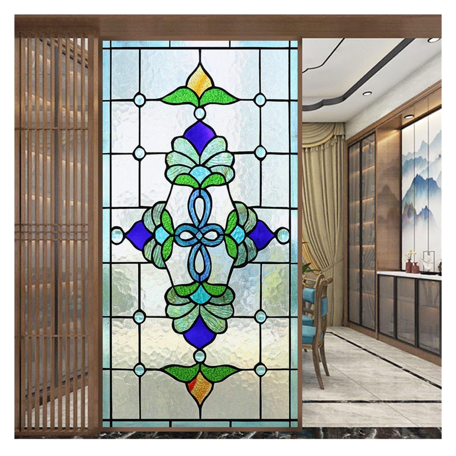 Stained Glass Decorative Privacy Window Film Heat Control Anti Blocking Stickers Static Cling Frosted for Glass Windows(90x200cm WxH)