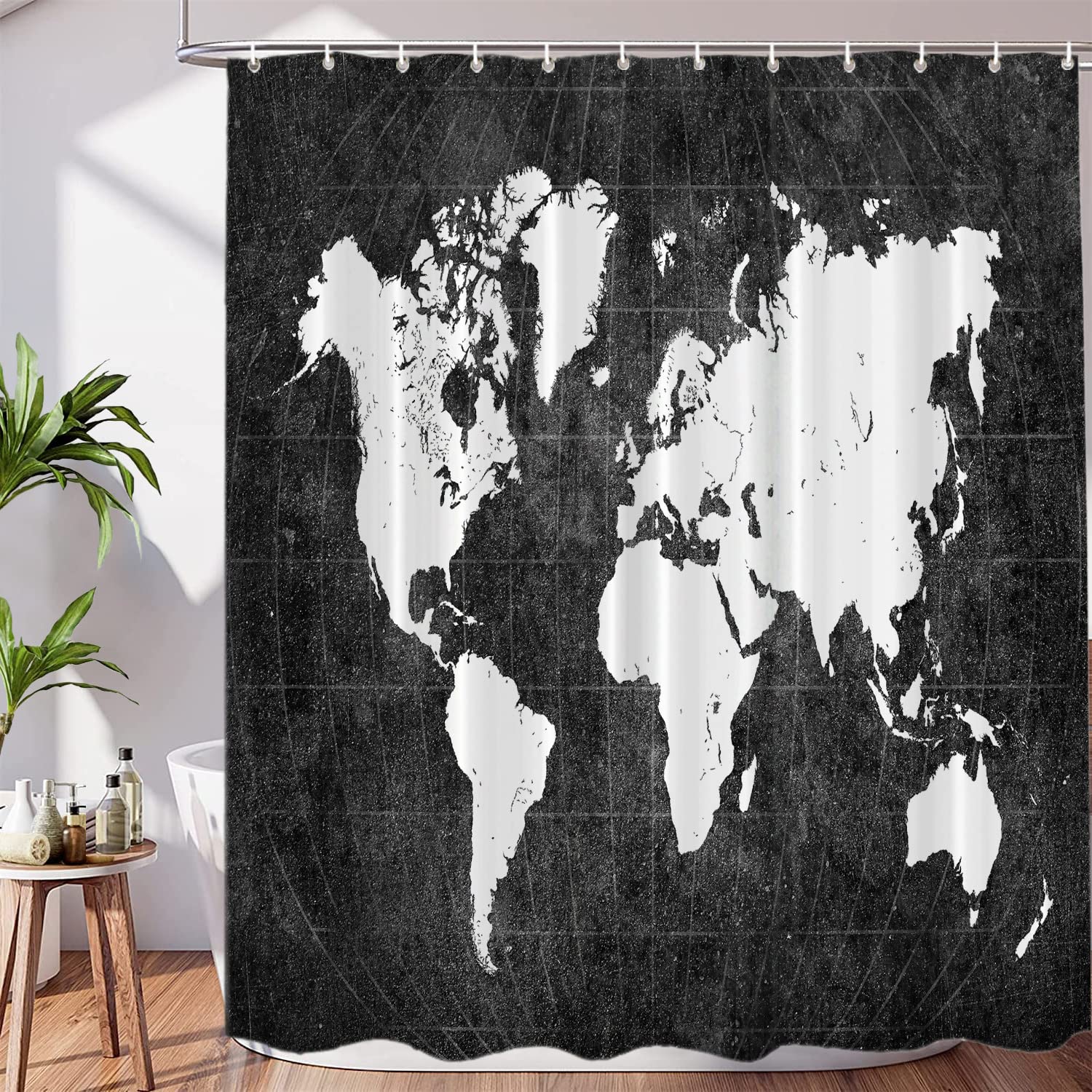 World Map Shower Curtains BaoNews Black World Map Decor Shower Curtain