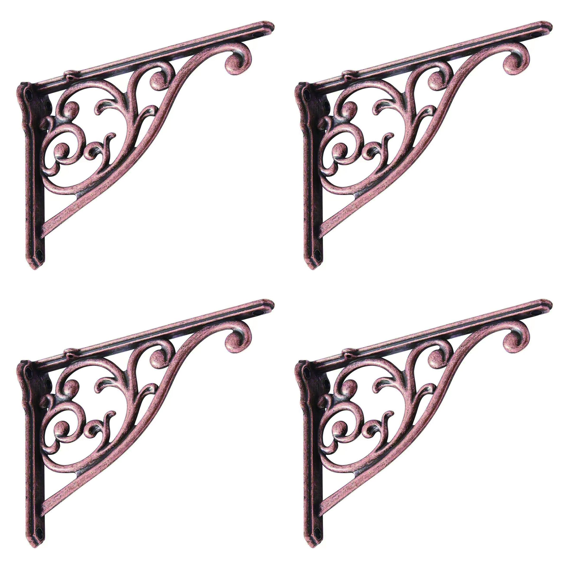 Khtumeware Ornate Decorative Shelf Brackets, 12 inch Big Wall Mounted Shelving Bracket, 4 Pack Antique Copper Vintage Metal Heavy Duty Brackets Victoria Wall Bracket. — image 1