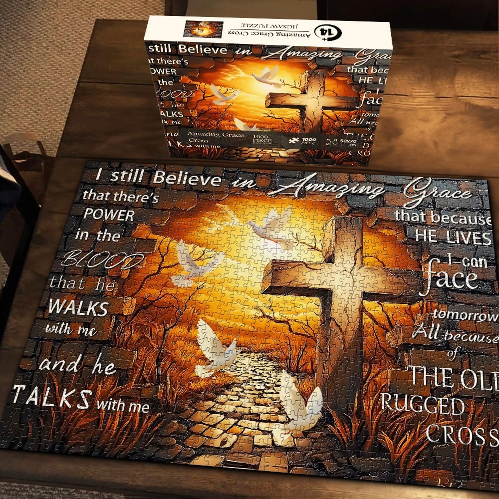 Jesus Cross Jigsaw Puzzles 1000 Pieces, PICKFORU Amazing Grace Cross Jigsaw Puzzle 1000 Pieces, Christian Bible Religious Puzzles for Adults, Bird Catholic Puzzle Christian Faith Inspirational