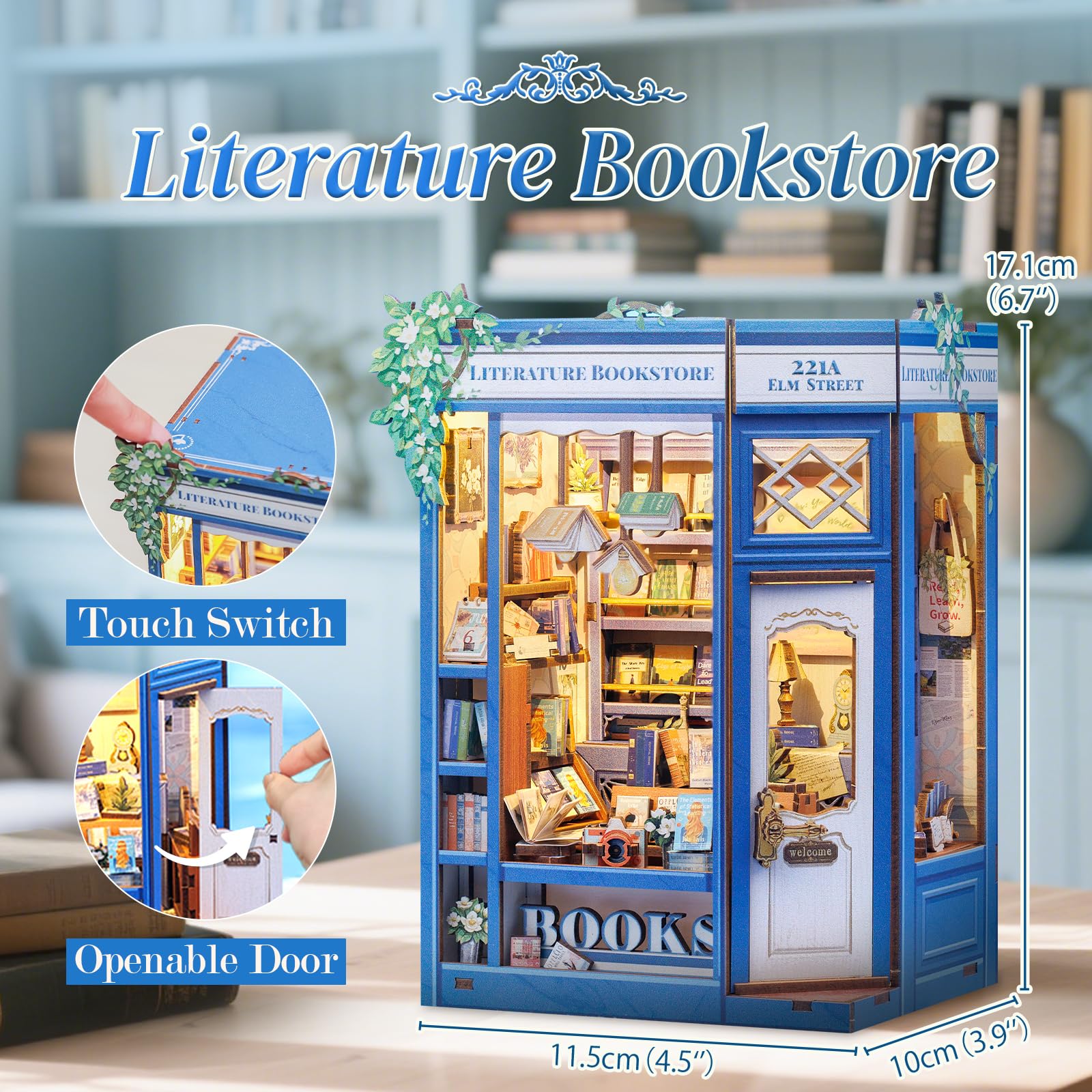 CUTEBEE Book Nook Kit - Casa delle Bambole per Adulti, DIY Elegante Casa in Miniatura con Luci LED, Decorazione per Libreria, (Literature Bookstore)