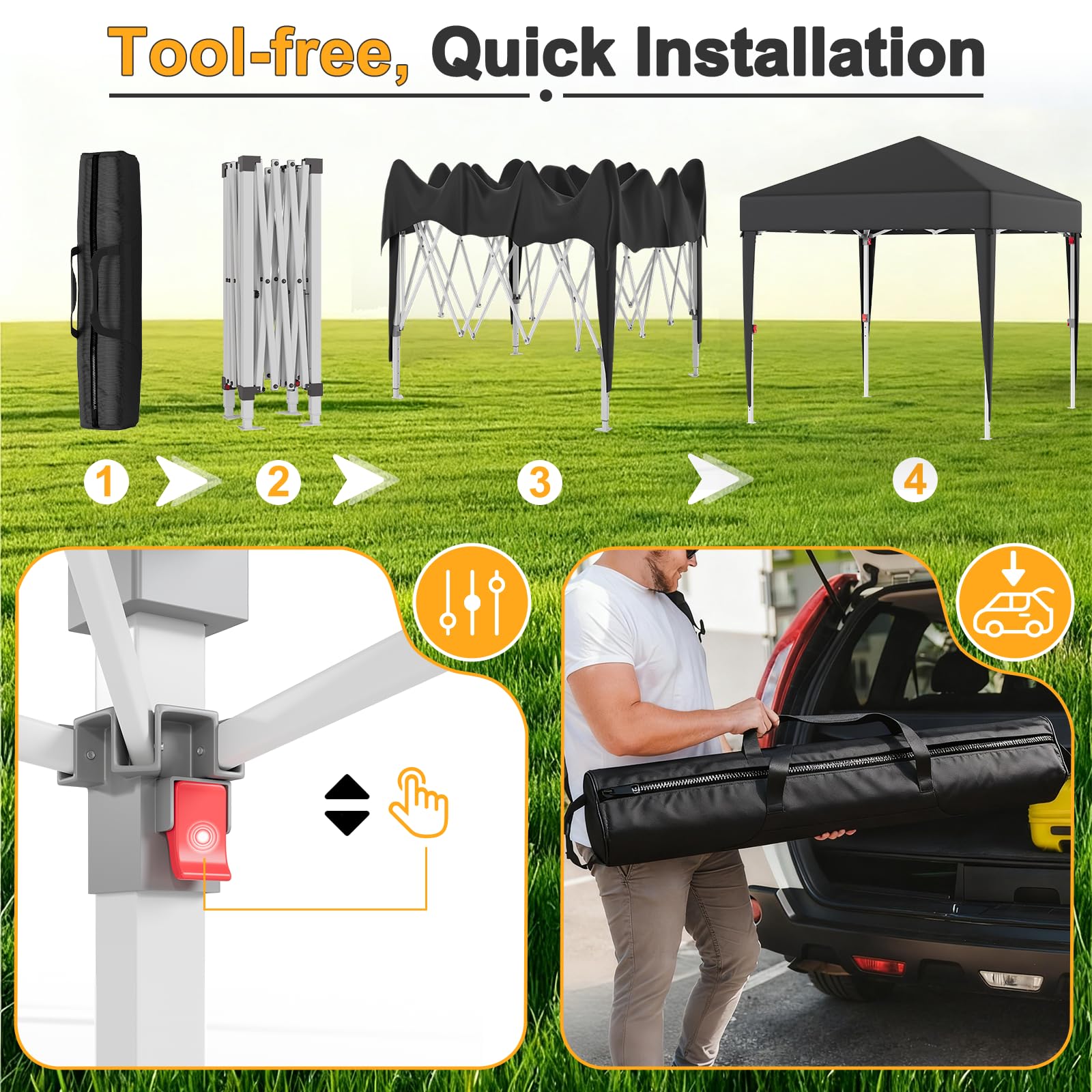 JUMMICO Gazebo Pieghevole 2x2 Piegatura e Riposizione Facili Protezione Anti-UV Altezza Regolabile Impermeabile e Stabile Ideale per Giardino, Campeggio, Feste e Altro Ancora Grigio