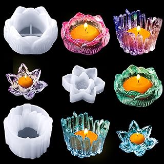 Patelai 3 Shape Resin Candle Holder Mold Flower Lotus Candlestick Epoxy Casting Silicone Molds for DIY Jewelry Box Trinket Container