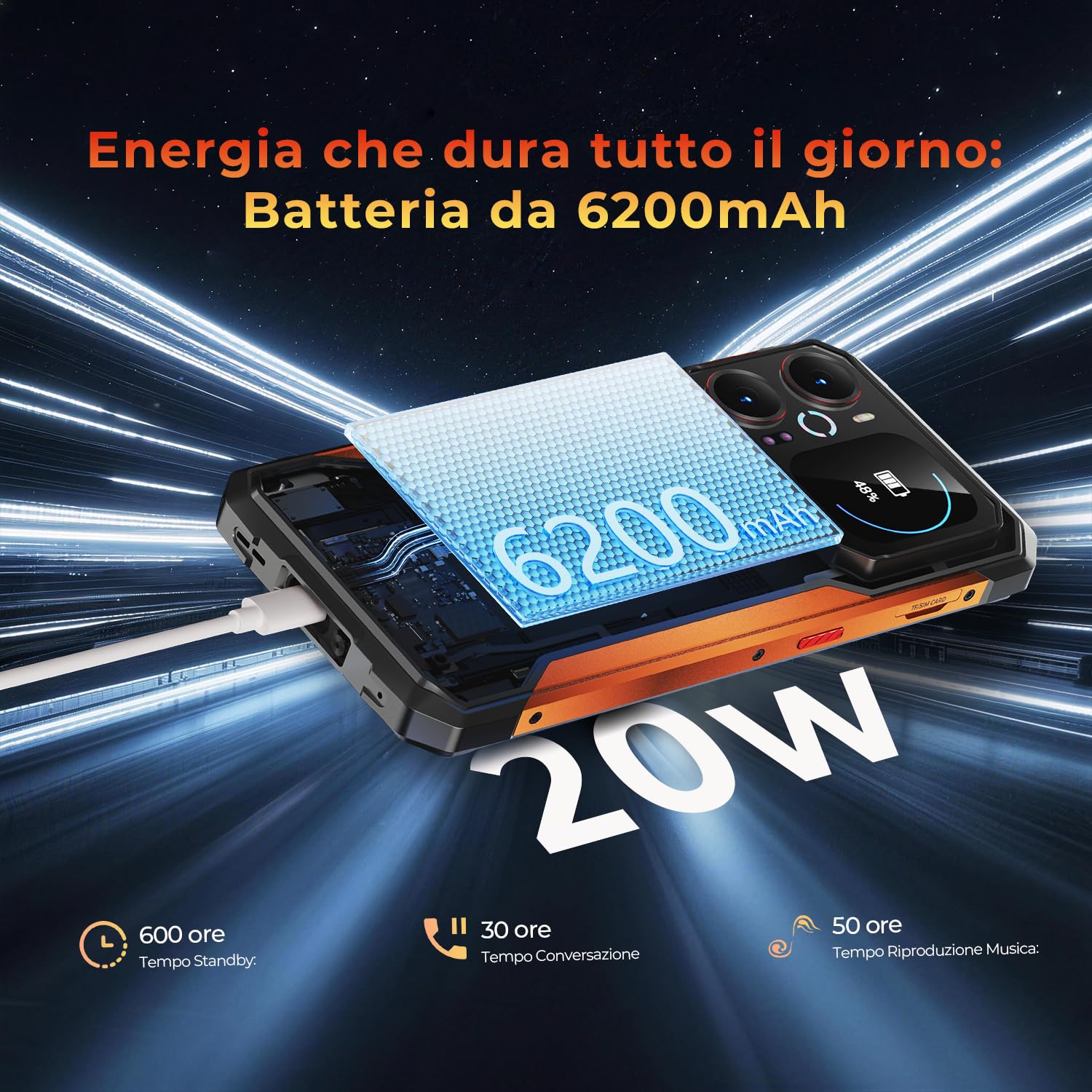 HOTWAV Cyber 18 Android 16 Rugged Smartphone 6.75" Cellulare Robusto | 20GB+256GB Telefono Indistruttibile 6200mAh 64MP+16MP, Gemini AI, NFC/Face ID/OTG/GPS/Dual SIM 4G