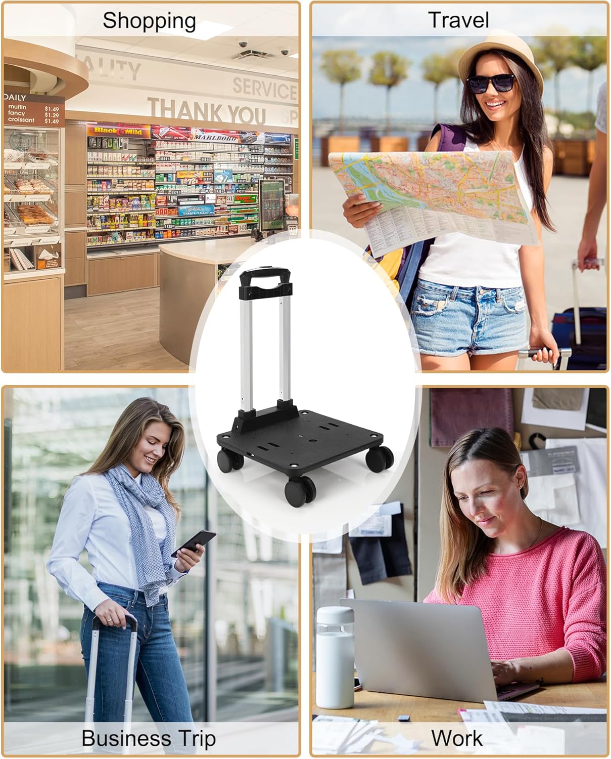 Relavel Folding Hand Truck, Lightweight Small Dolly Cart with 360° Spinner Wheels, Foladable Trolley Luggage Cart, Portable Collapsible Cart Suitable for Moving Extra Large Makeup Case Backpack