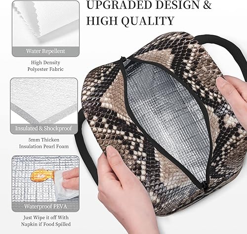 Miniatura 4 de Niuyoif Lonchera de piel de serpiente, reutilizable, aislada, impermeable, con cierre de cremallera de bolsillo, para mujeres, hombres, trabajo,