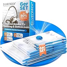 SilverRack Vakuumbeutel Set [6 Stück] in 3 Größen (2x 40x60 cm / 2x 60x80 cm / 2x 80x100 cm) - Staubsauger Vakuumierbeutel für Kleidung u. Bettdecken - Aufbewahrung Vakuumbeutel für Kleidung