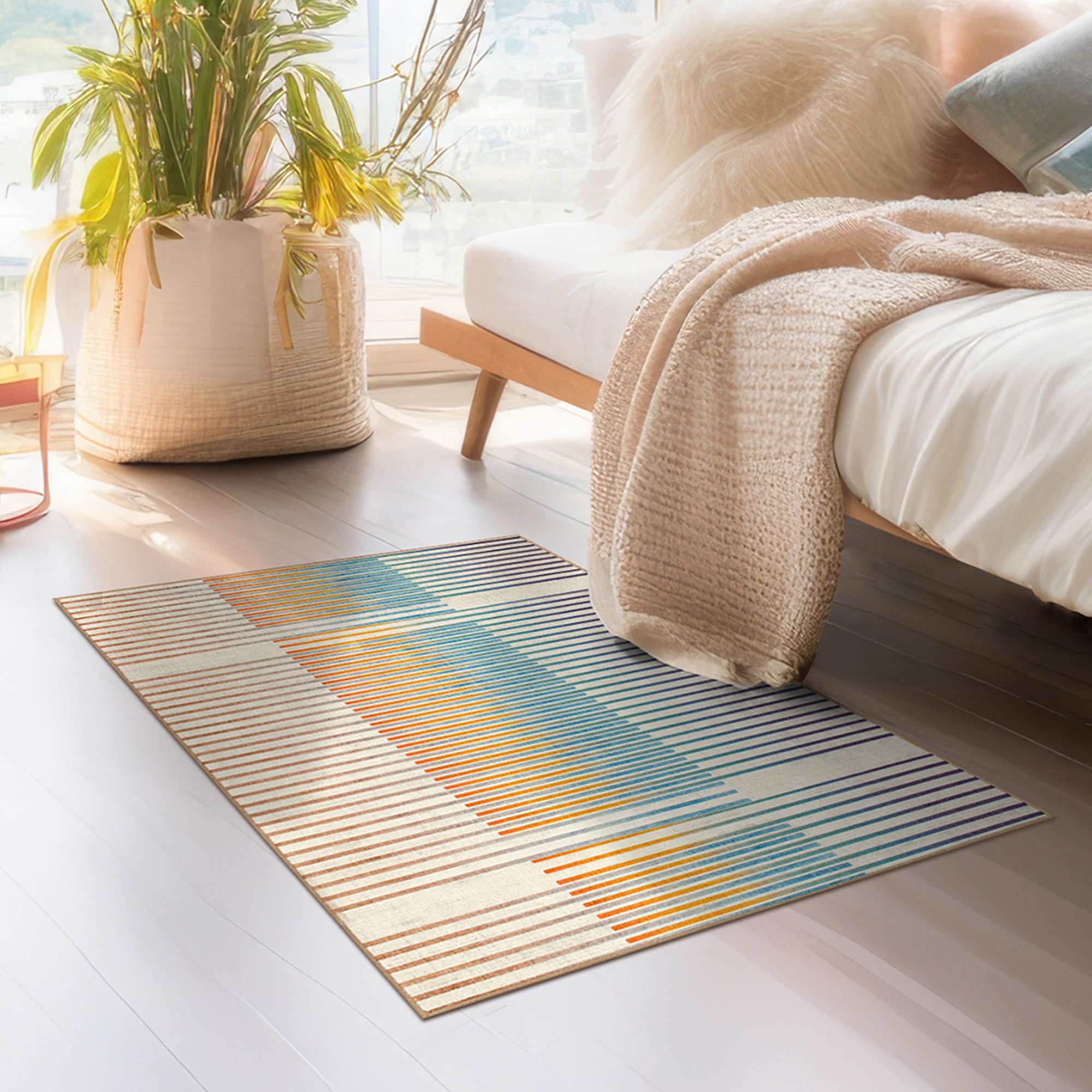 My Magic Carpet Washable Rug - Stain Resistant, Waterproof, Non-Slip - Pet & Family Friendly Machine Washable Indoor Rugs for Bedroom, Living Room, Kitchen, RV (Flux Striped Multicolor, 3X5ft)