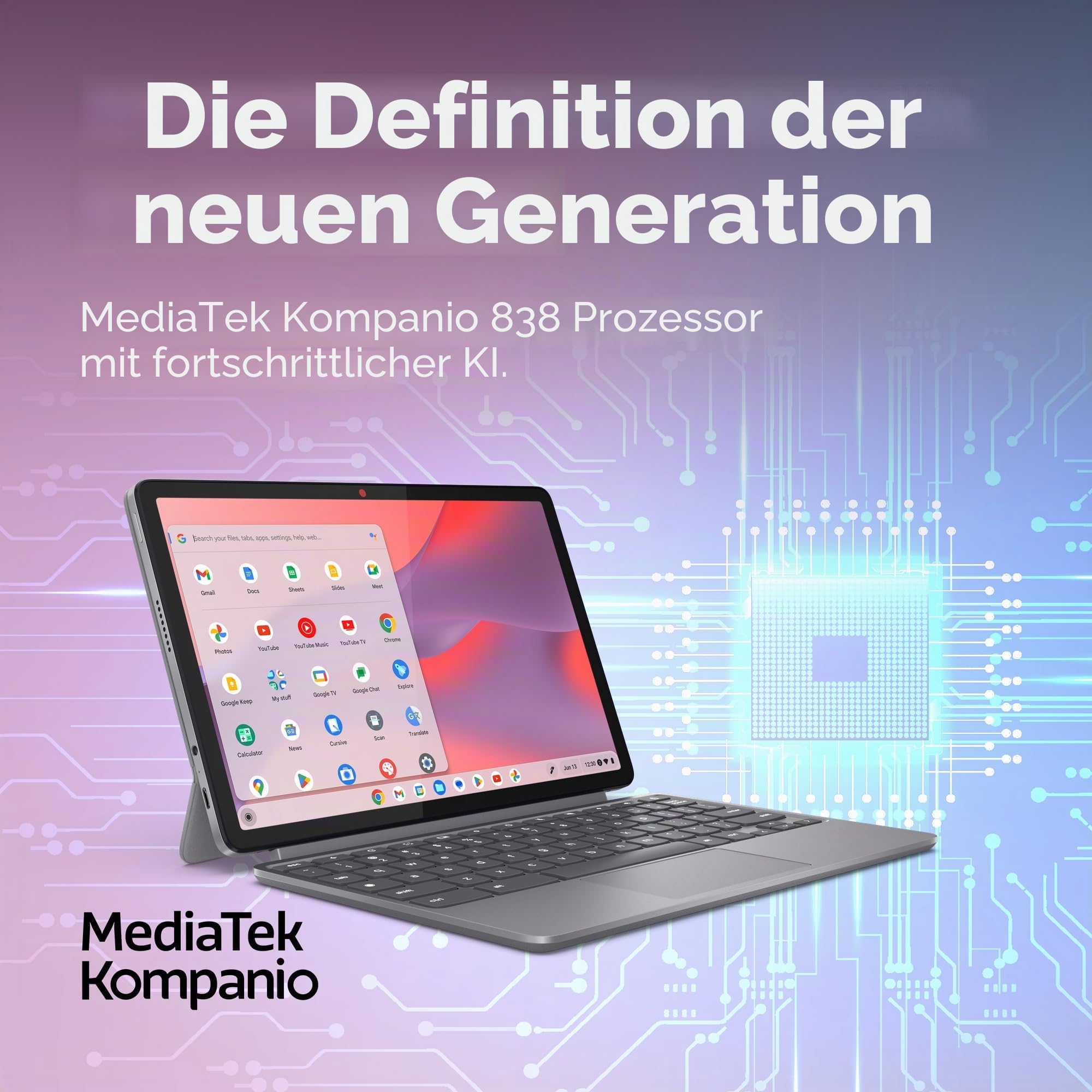 Lenovo Duet Chromebook 27,9 cm (11 Zoll) FHD+ (1920 x 1200), MediaTek Kompanio 838, 8 GB RAM, 128 GB Speicher, Touchscreen, Chrome OS, Folio-Ständer und Tastatur im Lieferumfang enthalten, Luna Grey