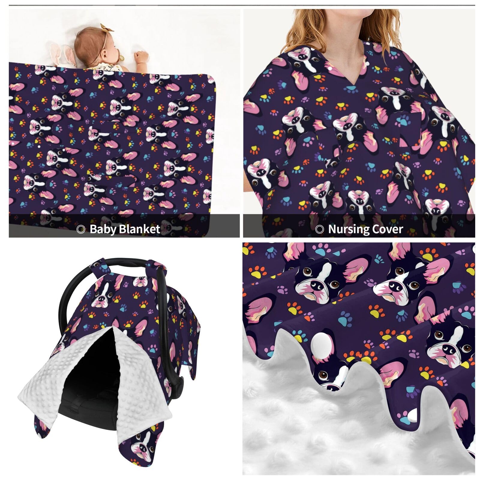 Muishi Boston Terrier Face Pattern Baby Car Seat Canopy Nursing Cover for Newborn Car Seat Breastfeeding Covers Blanket Newborn Shower Gift