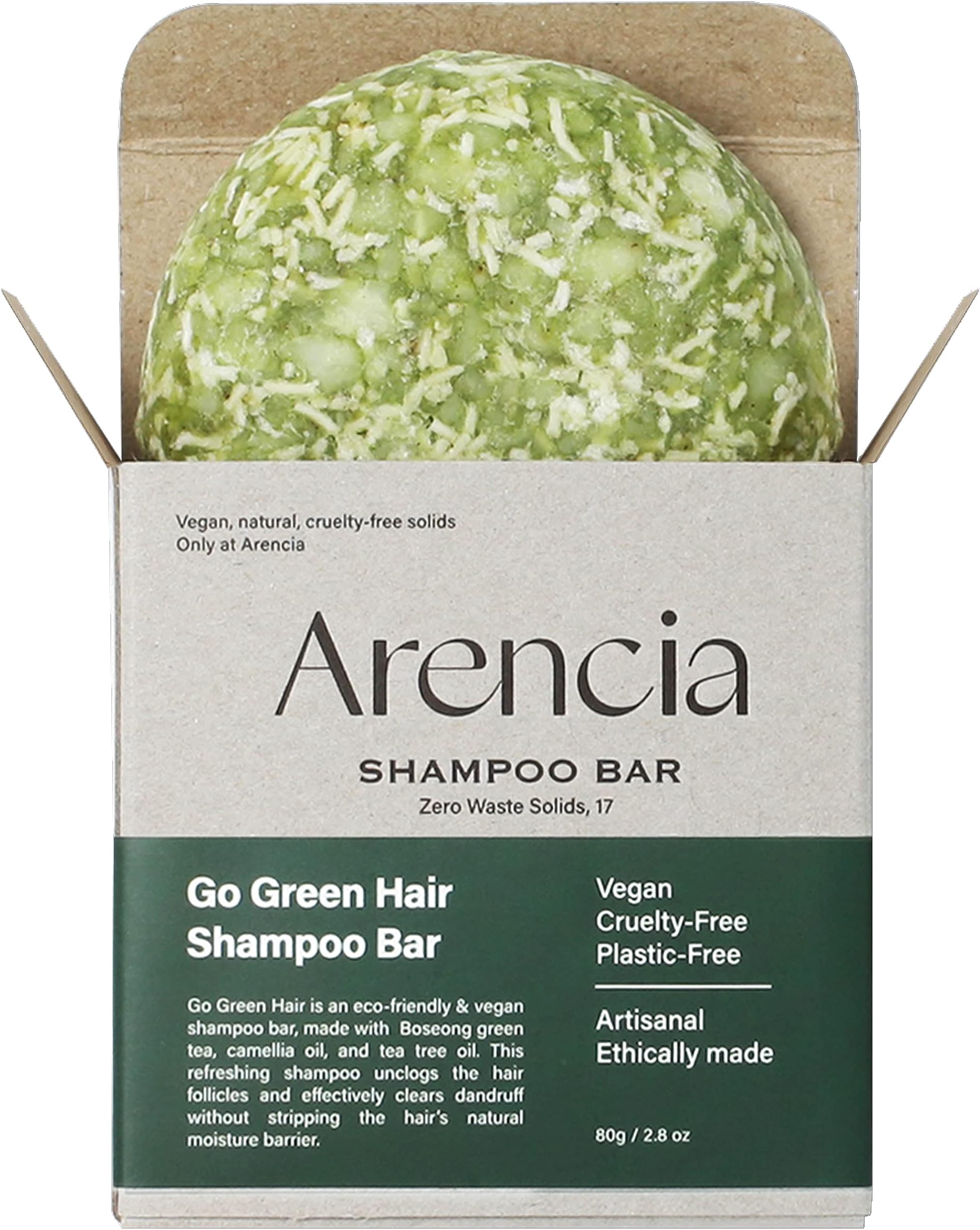 Arencia Solid Shampoo, 2.8 oz (80 g), Refreshing, Hypoallergenic, Non-Silicone, Weak Acid, Natural, Go Green Shampoo Bar