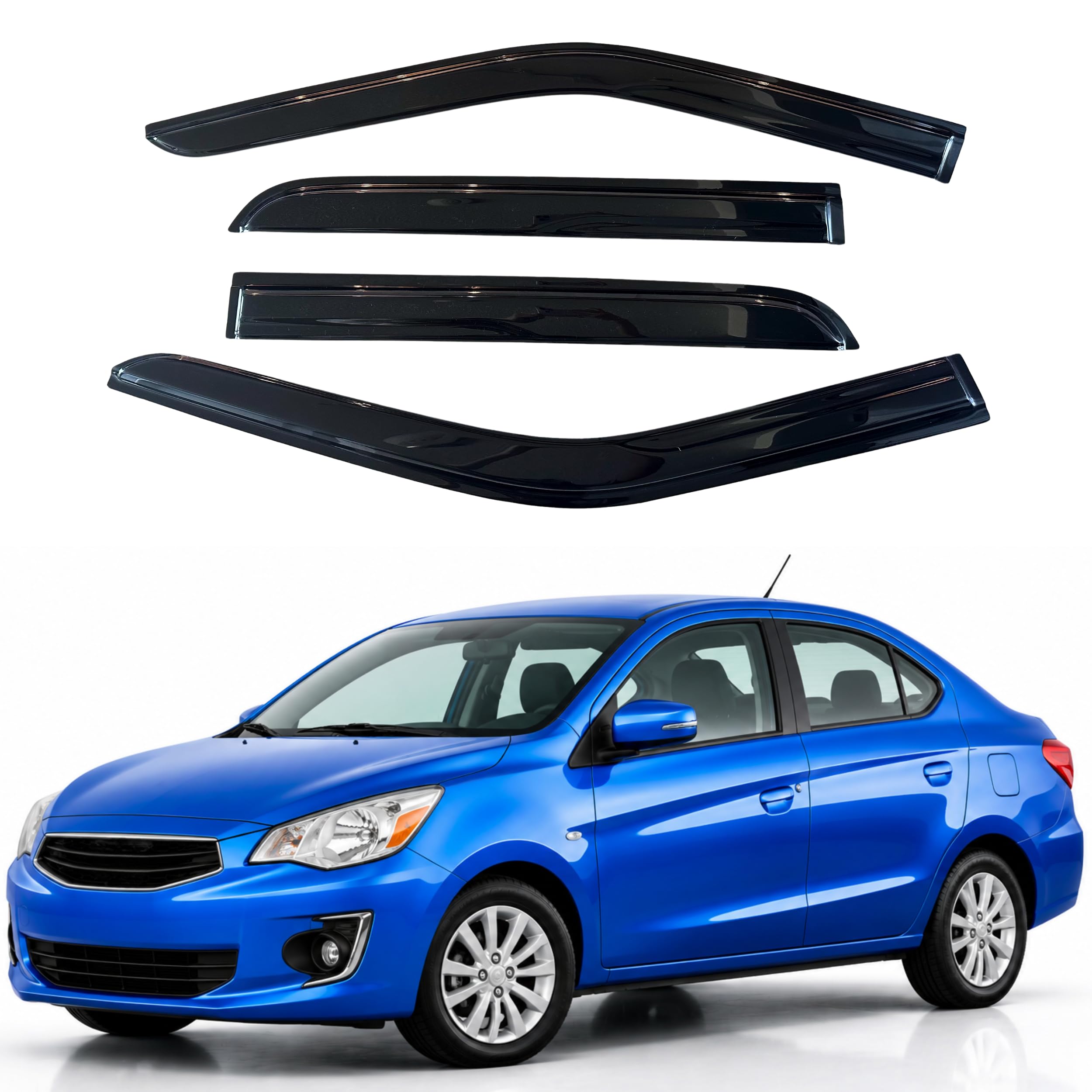 IG Window Visors Fit for 2014-2022 Mitsubishi Mirage Sedan, Out-Channel Rain Guards Vent Wind Deflectors 4PC, Car Accessories for 14-22 Mirage Sedan (Excludes Hatchback)