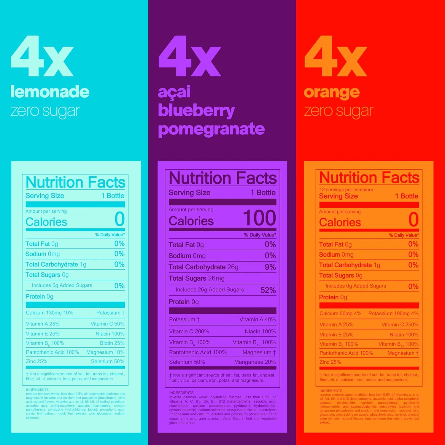 vitaminwater zero variety pack nutrient enhanced water w/ vitamins, 20 fl oz, 12 Pack